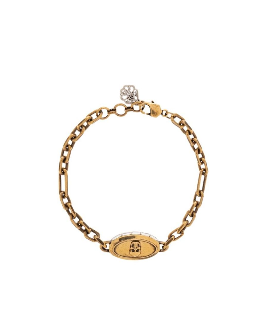McQueen Metallic Skull Charm Cuban-Link Chain Bracelet