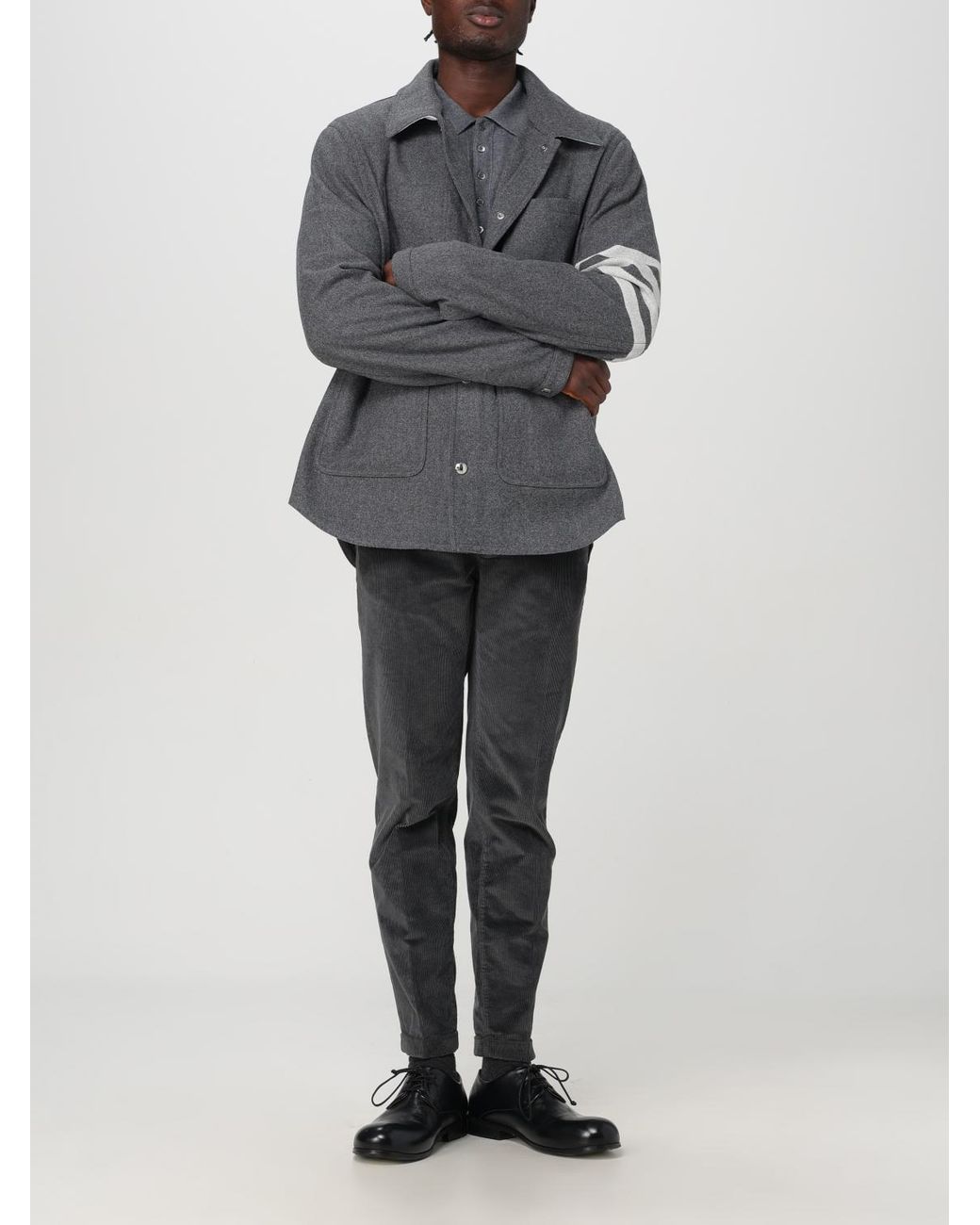 Thom Browne Gray Stripe Detailed Buttoned Jacket for men