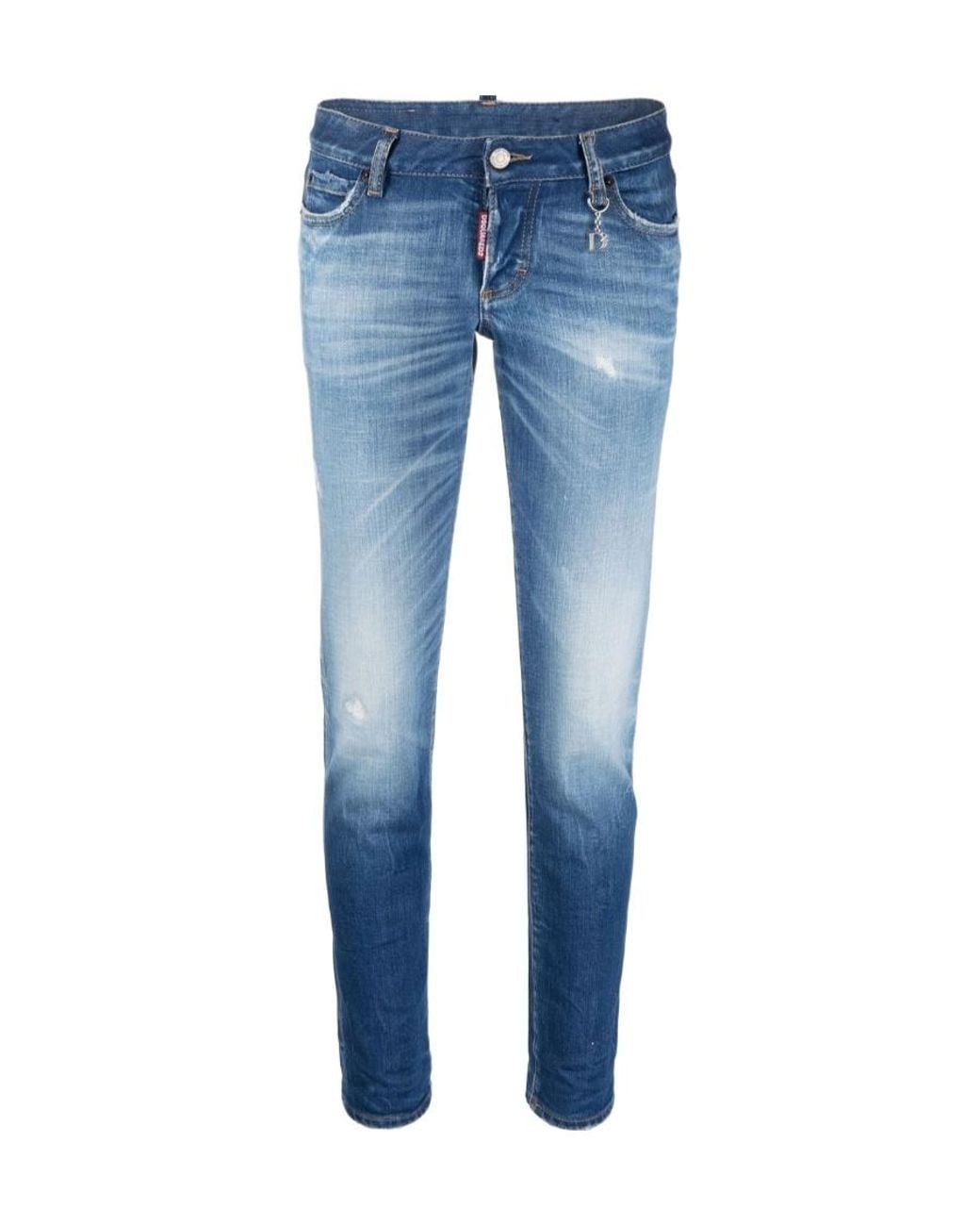 DSquared² Blue Low-Rise Faded Distressed Slim-Cut Jeans