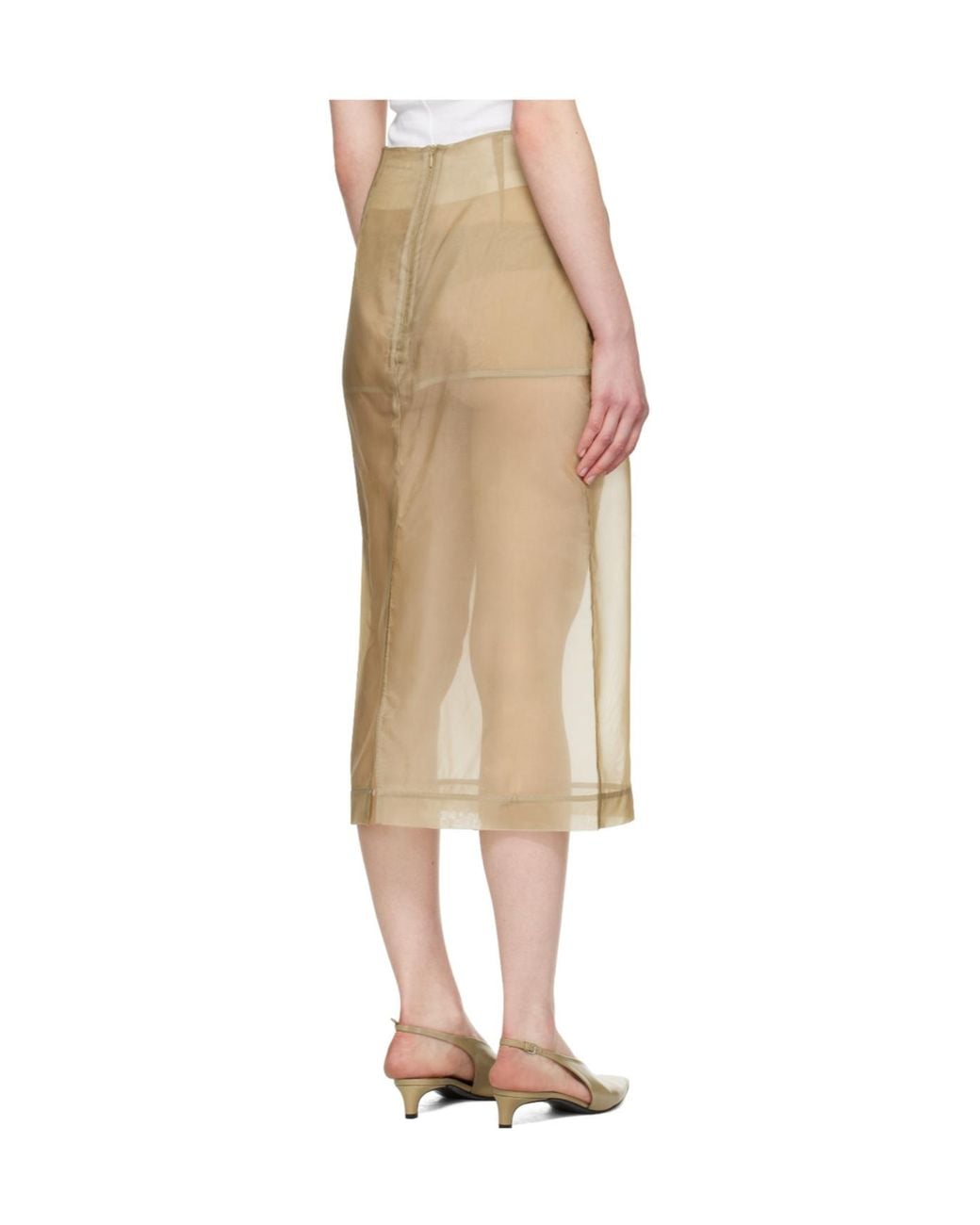 Frankie Shop Natural Peri Sheer Midi Skirt