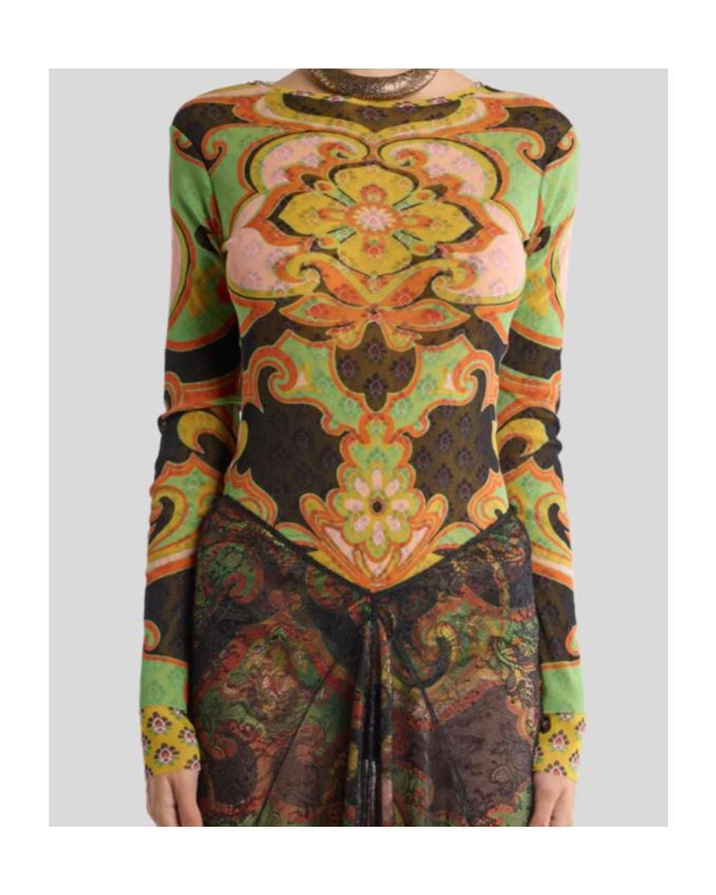 Etro Green Double Layer Patterned Knitted Top