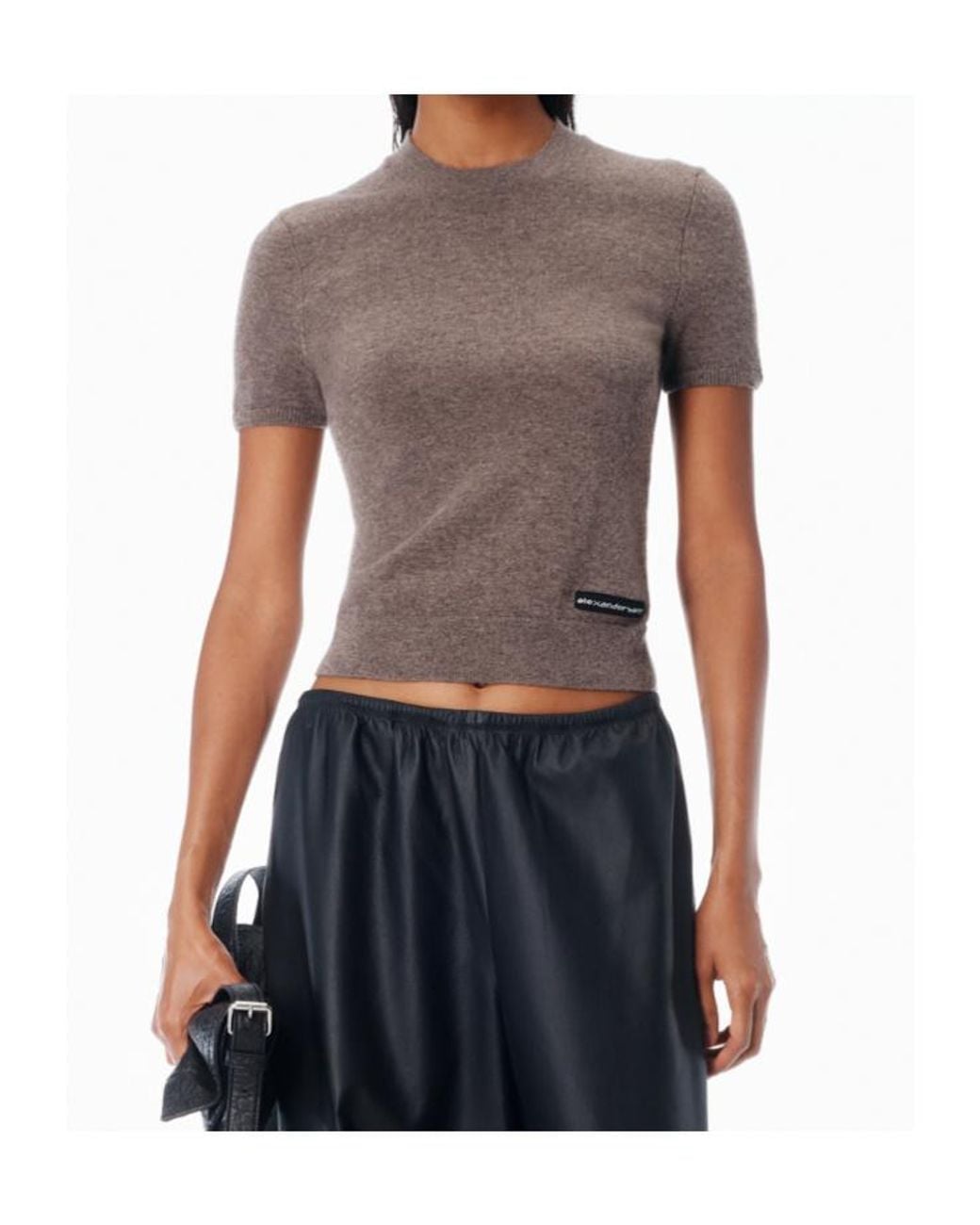 T By Alexander Wang Gray Logo Patch Crewneck Knitted T-Shirt