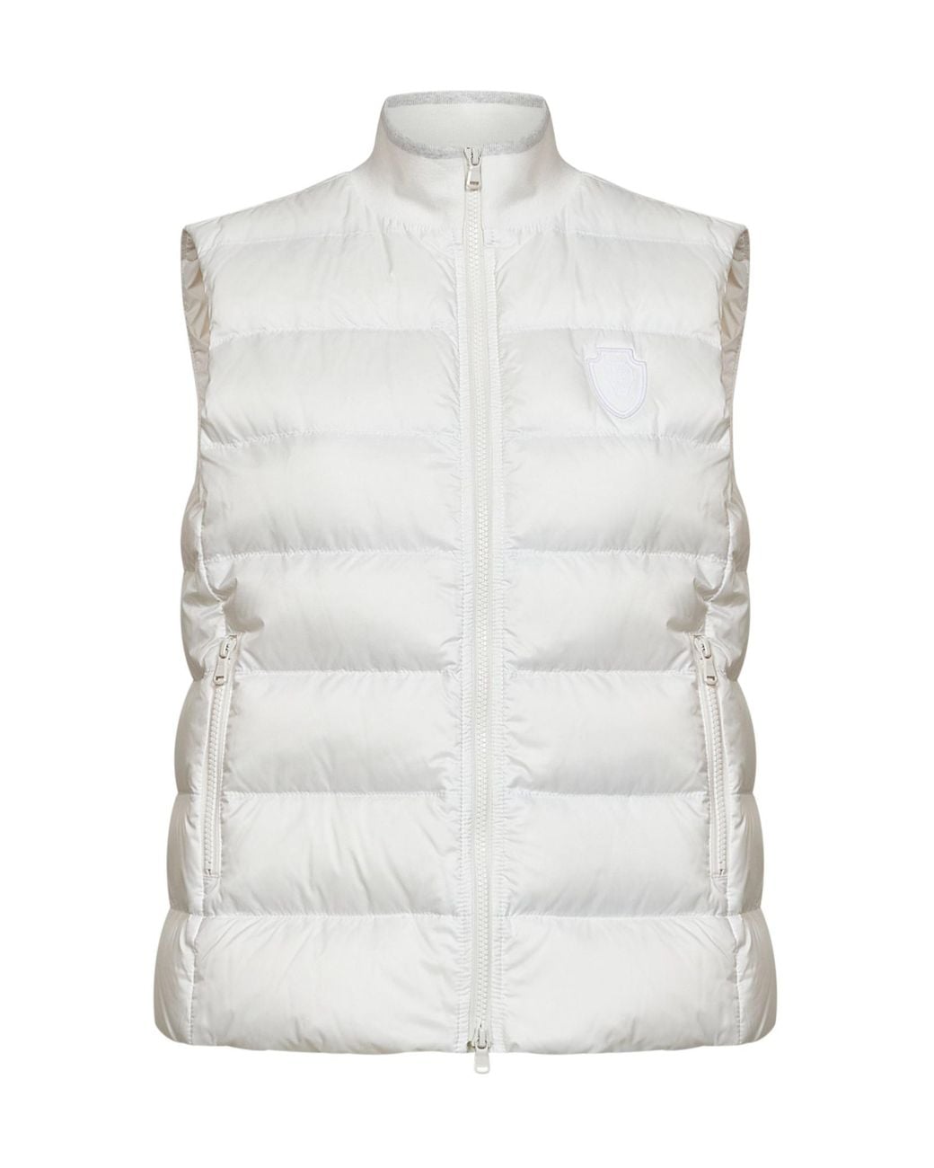 Brunello Cucinelli White Chalk Nylon Padded Vest With Logo Patch