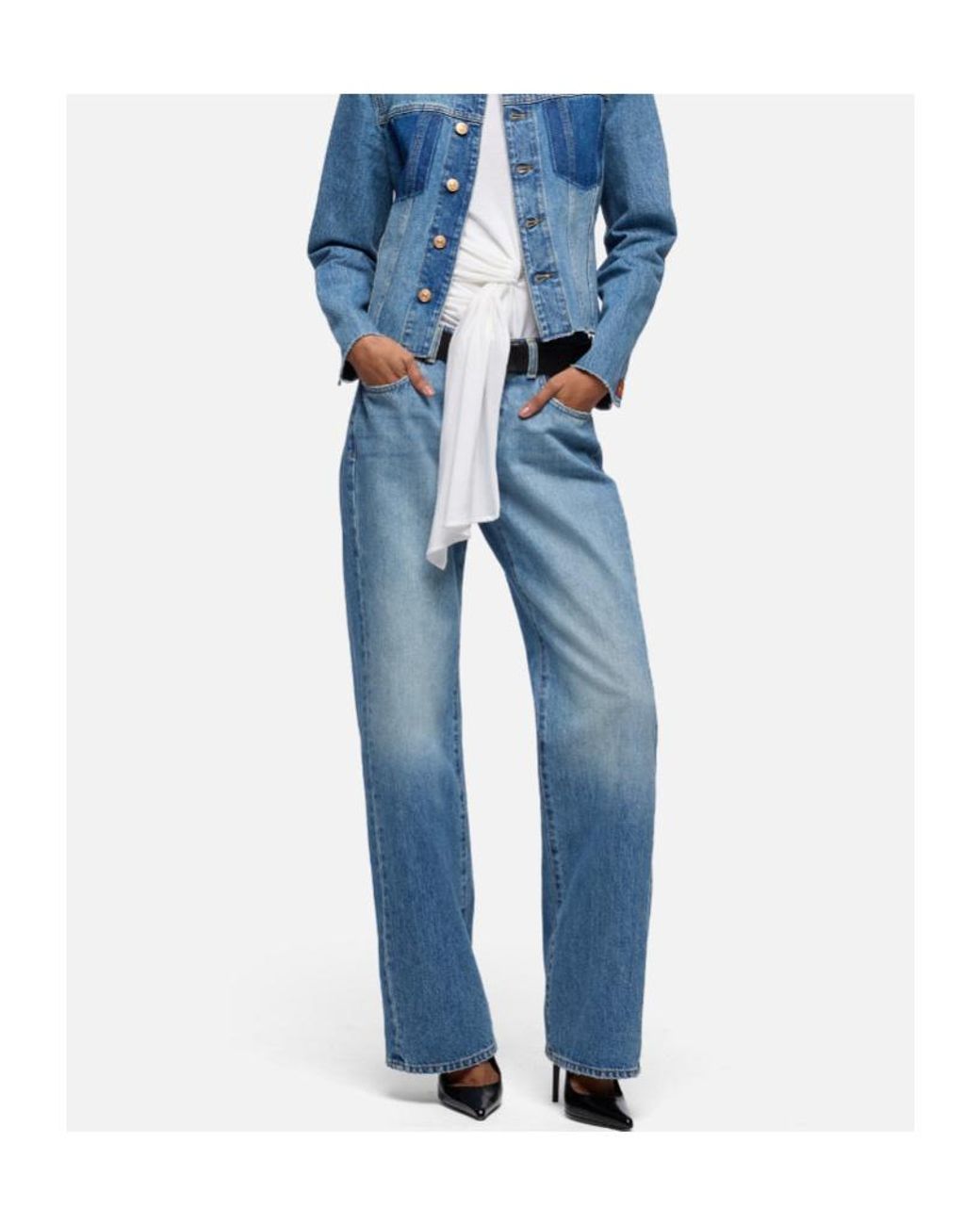 7 For All Mankind Blue Distressed Straight-Leg Jeans