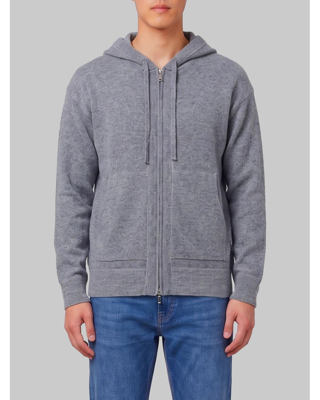 Roberto Collina Gray Zip-Up Hooded Knit Cardigan for men
