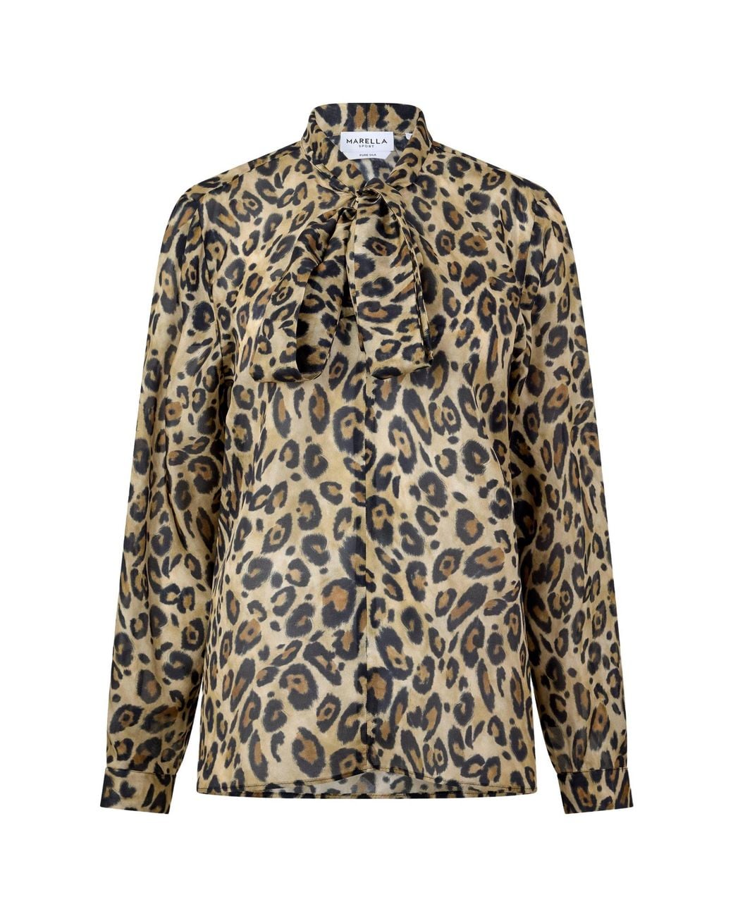 Marella Multicolor Long-Sleeve Blouse With Animal Print And Bow Detail