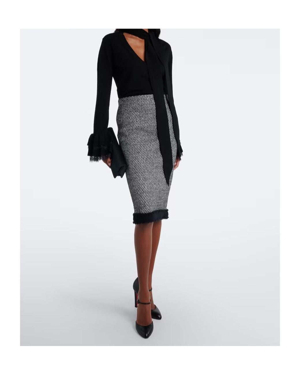 Nina Ricci Black Lace-Trimmed Wool-Blend Knit Top