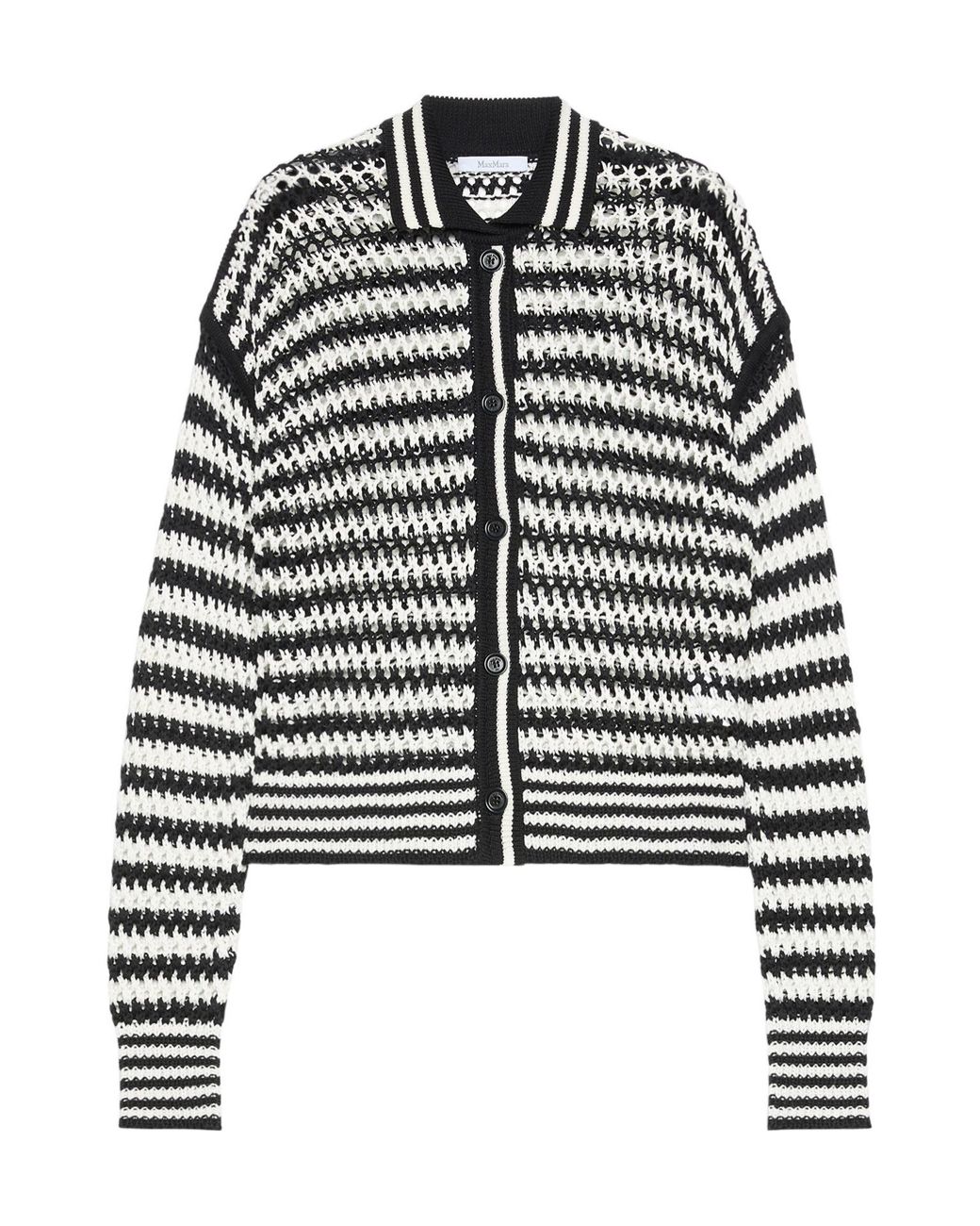 Max Mara Gray Pinstripe-Pattern Crochet-Knit Cardigan