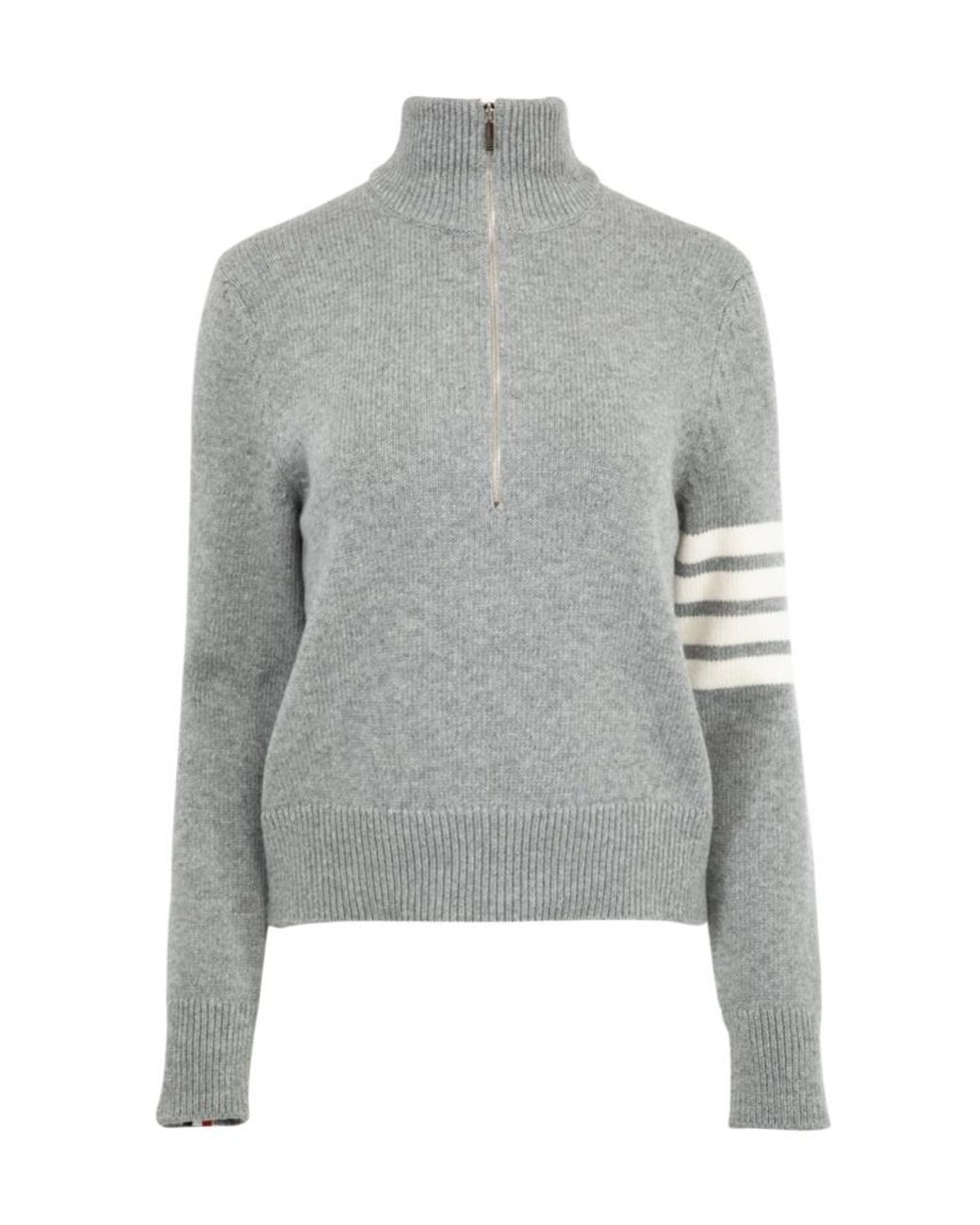 Thom Browne Gray Half-Zip Neck Knitted Pullover
