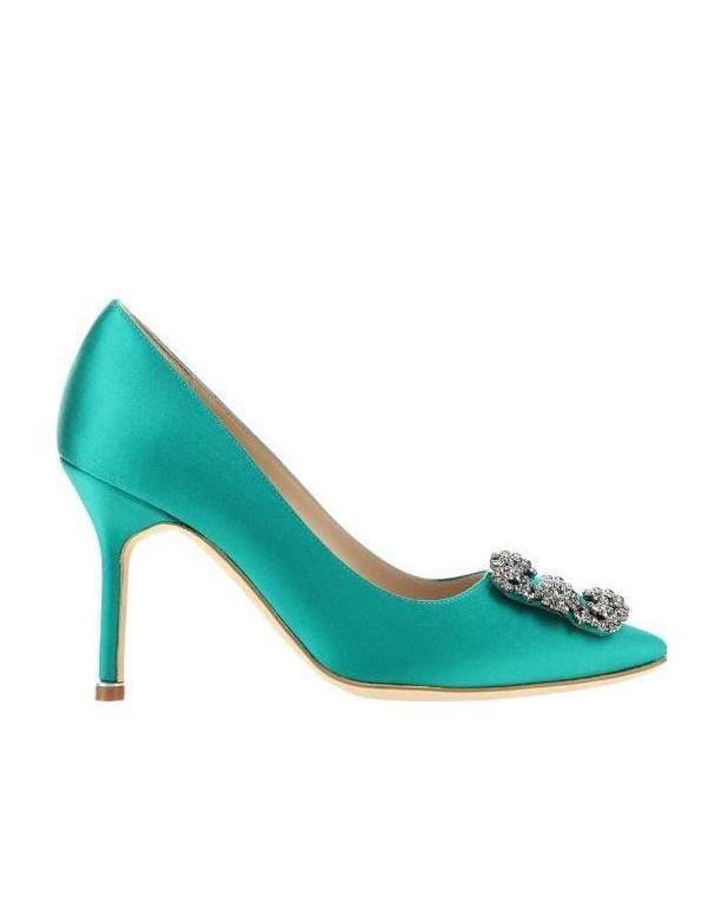 Manolo Blahnik Green Crystal Inlaid Pointed High Heels