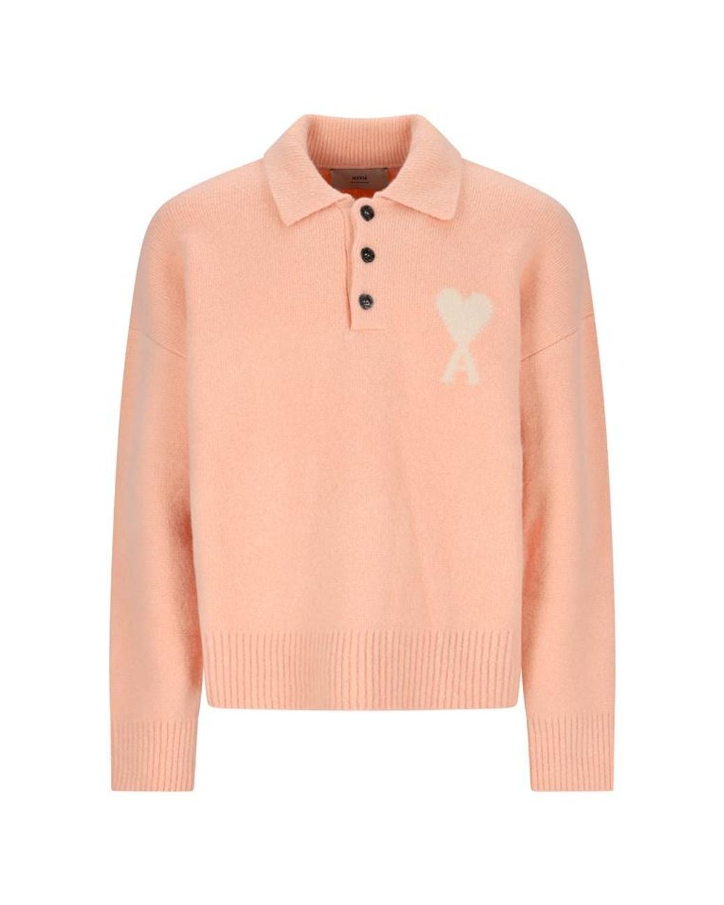 AMI Pink Ami De Coeur Logo Intarsia Knitted Jumper for men