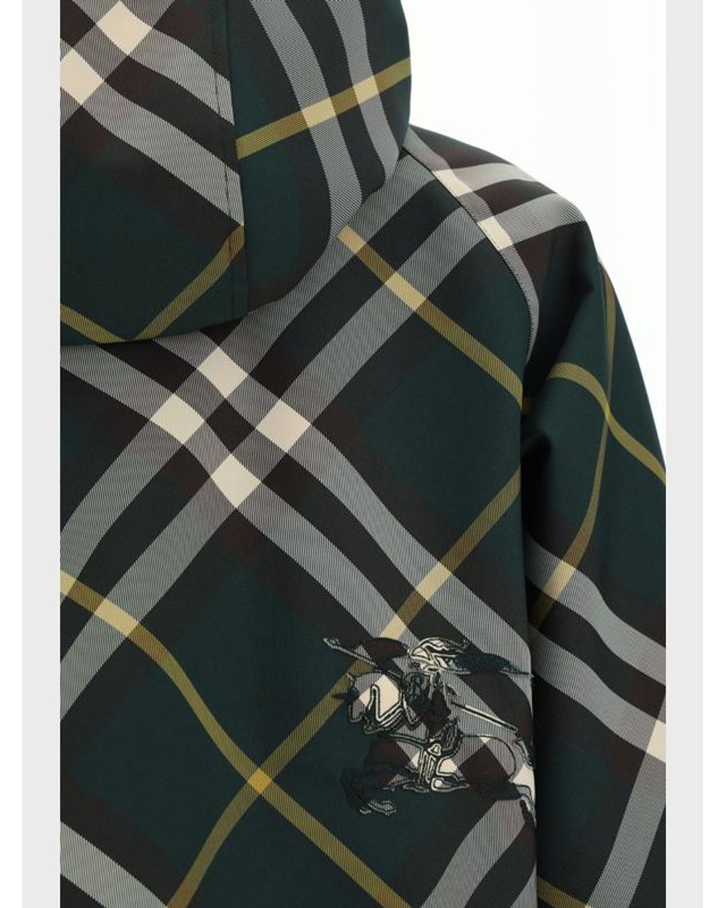Burberry Green Check-Pattern Zip-Up Hooded Cropped Jacket