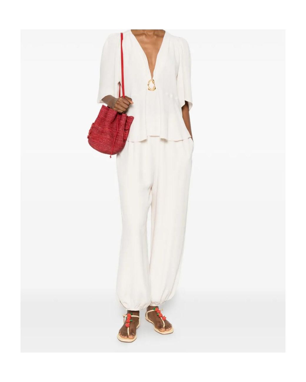 Forte_forte White Hammered-Texture Ring-Drape Top