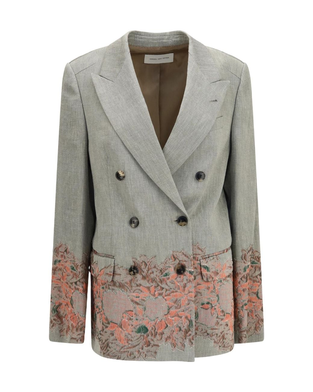 Dries Van Noten Gray Double-Breasted V-Neck Jacket