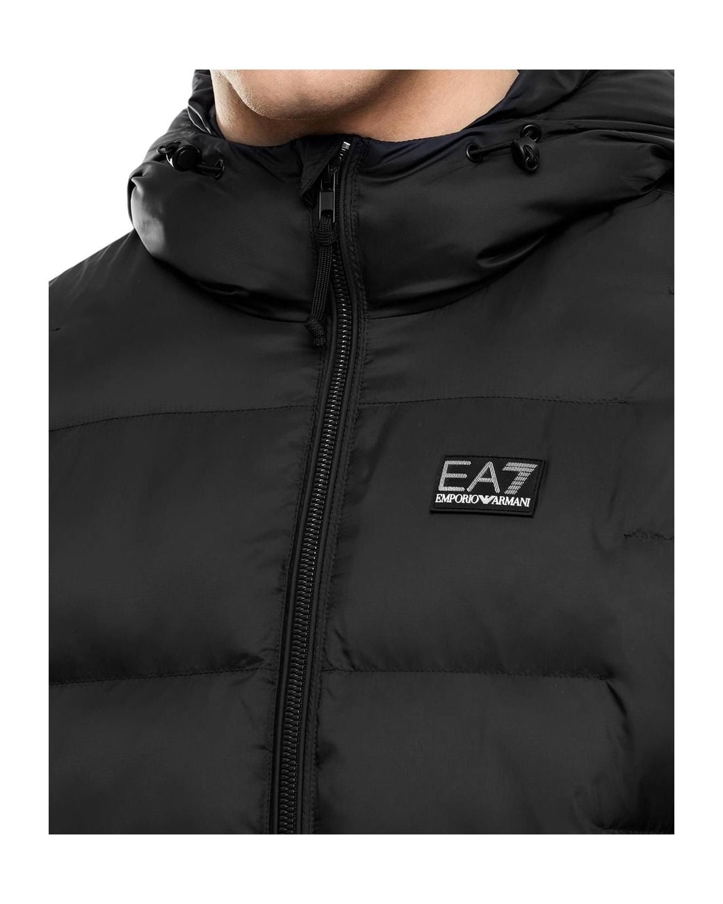 EA7 Black Logo-Patch Quilted Jacket for men