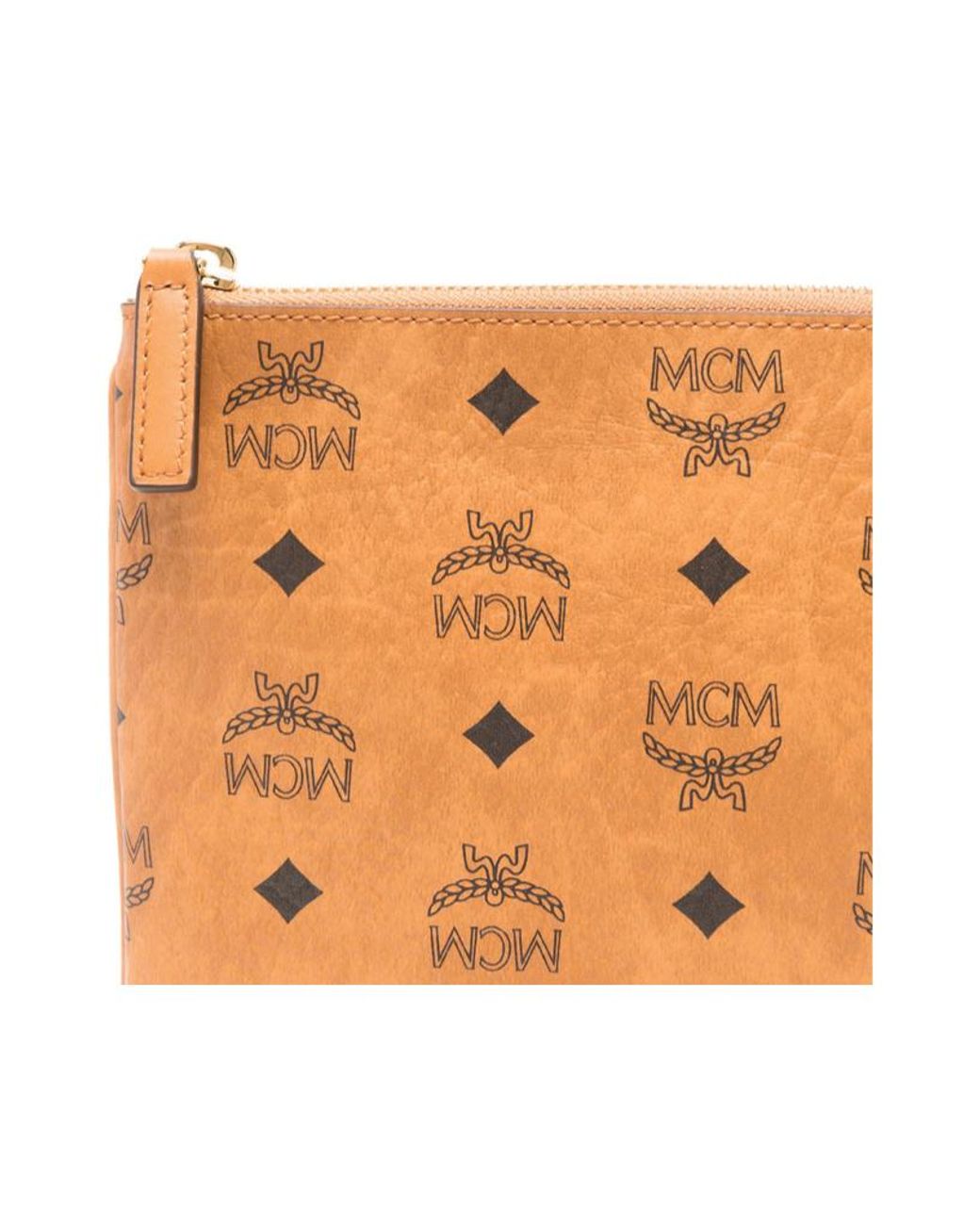 MCM Brown Logo Patterned Zipped Clutch Bag