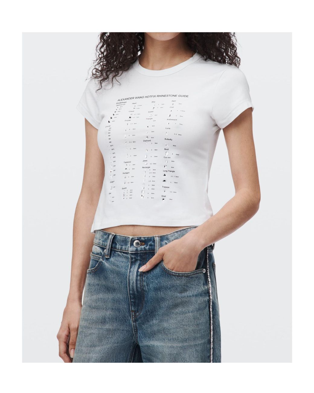 Alexander Wang White Fitted Ss T-Shirt W/ Hotfix Card Graphic