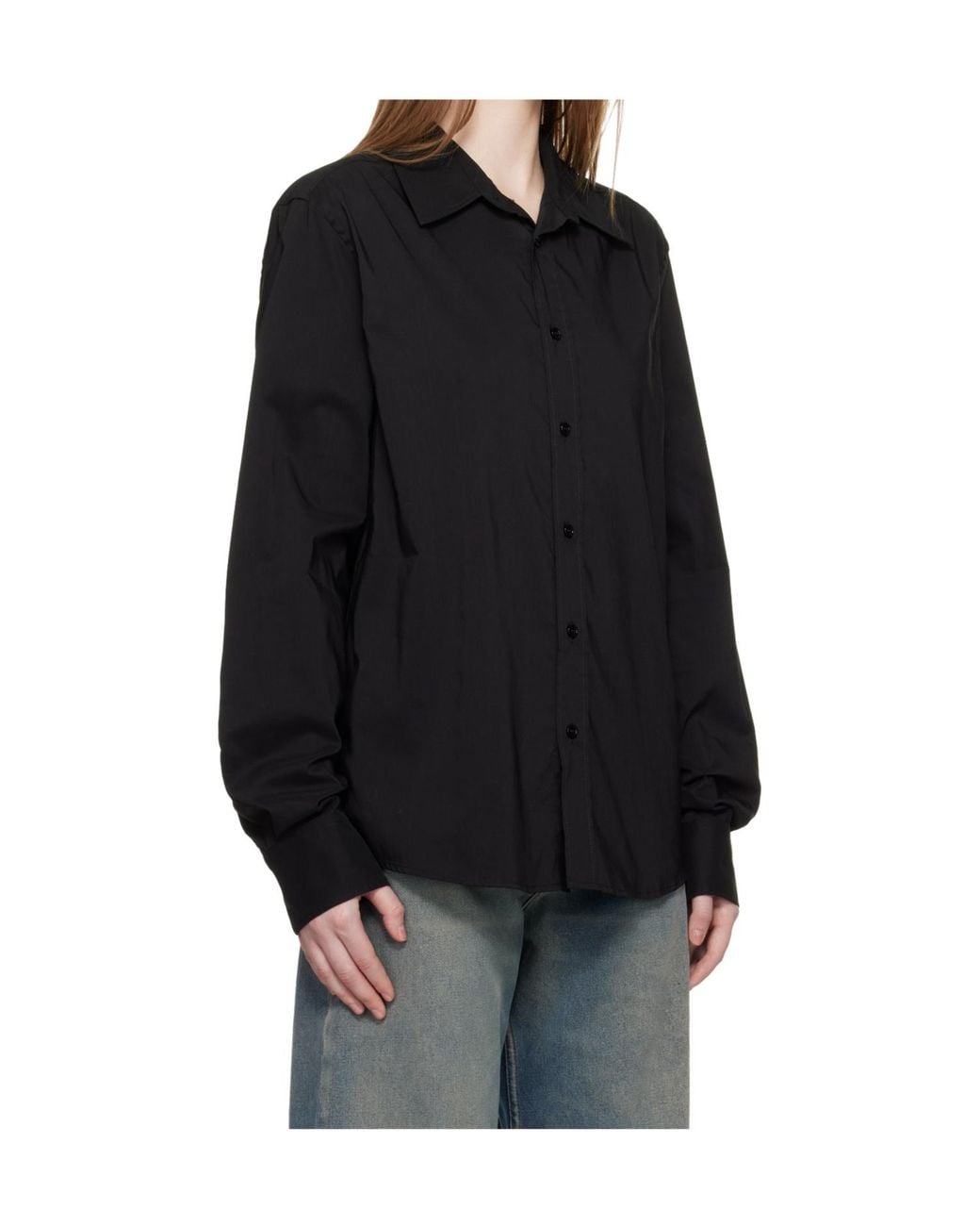 MM6 by Maison Margiela Black Long-Sleeved Collared Shirt