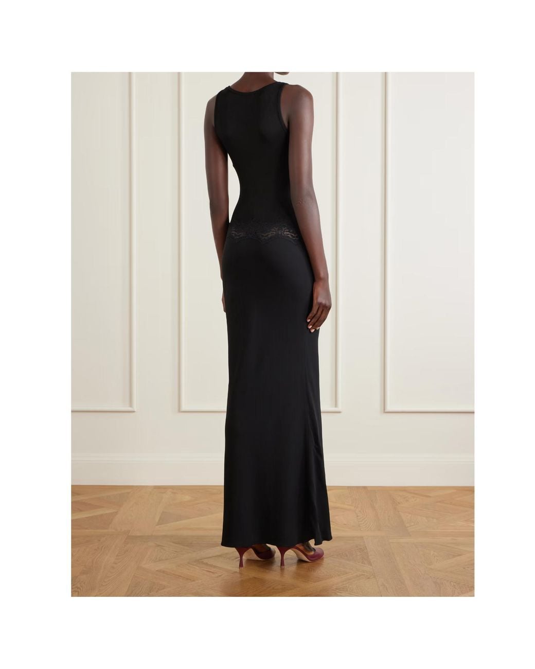 Christopher Esber Black Verner Cut-Out Ribbed-Detail Lace-Trimmed Jersey Midi Dress