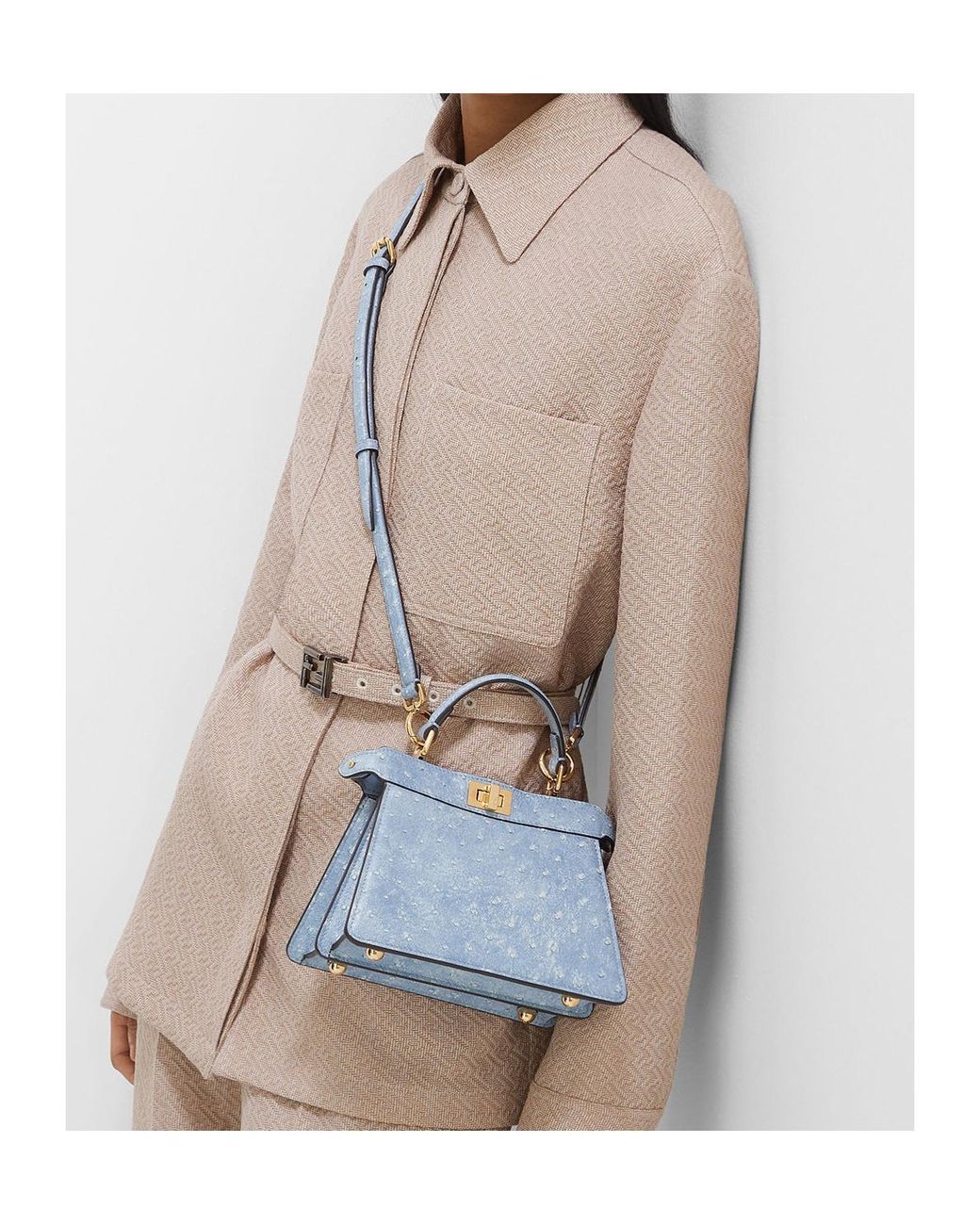 Fendi Blue Denim-Effect Ostrich Leather Bag