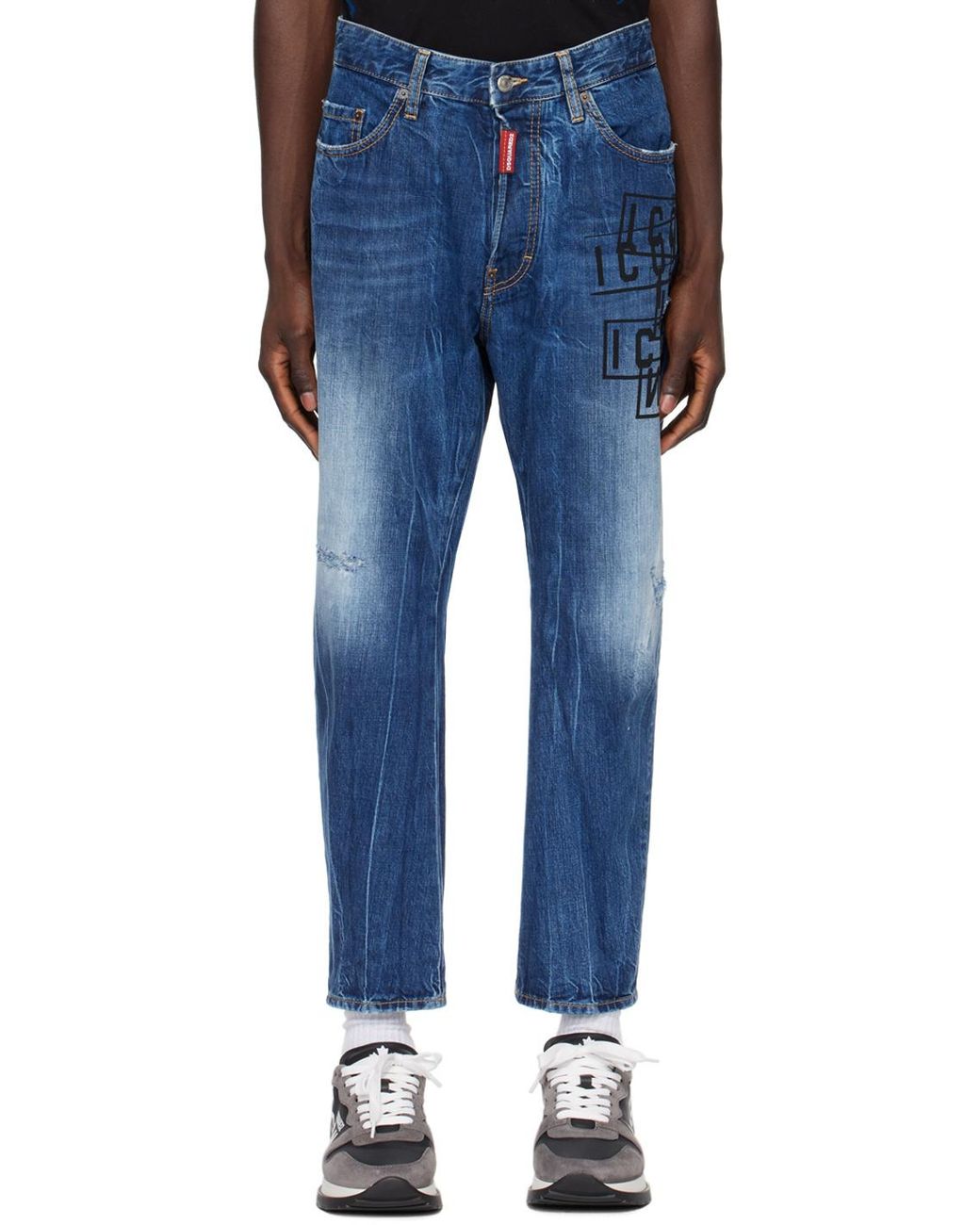 DSquared² Blue Icon Printed Straight-Leg Jeans for men