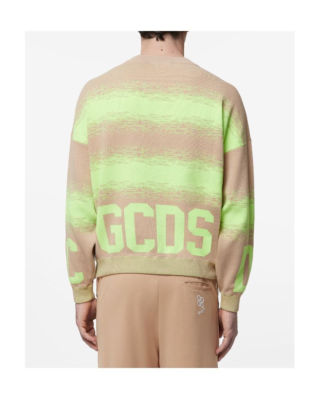 Gcds Green Logo Intarsia Striped Knit Sweater for men