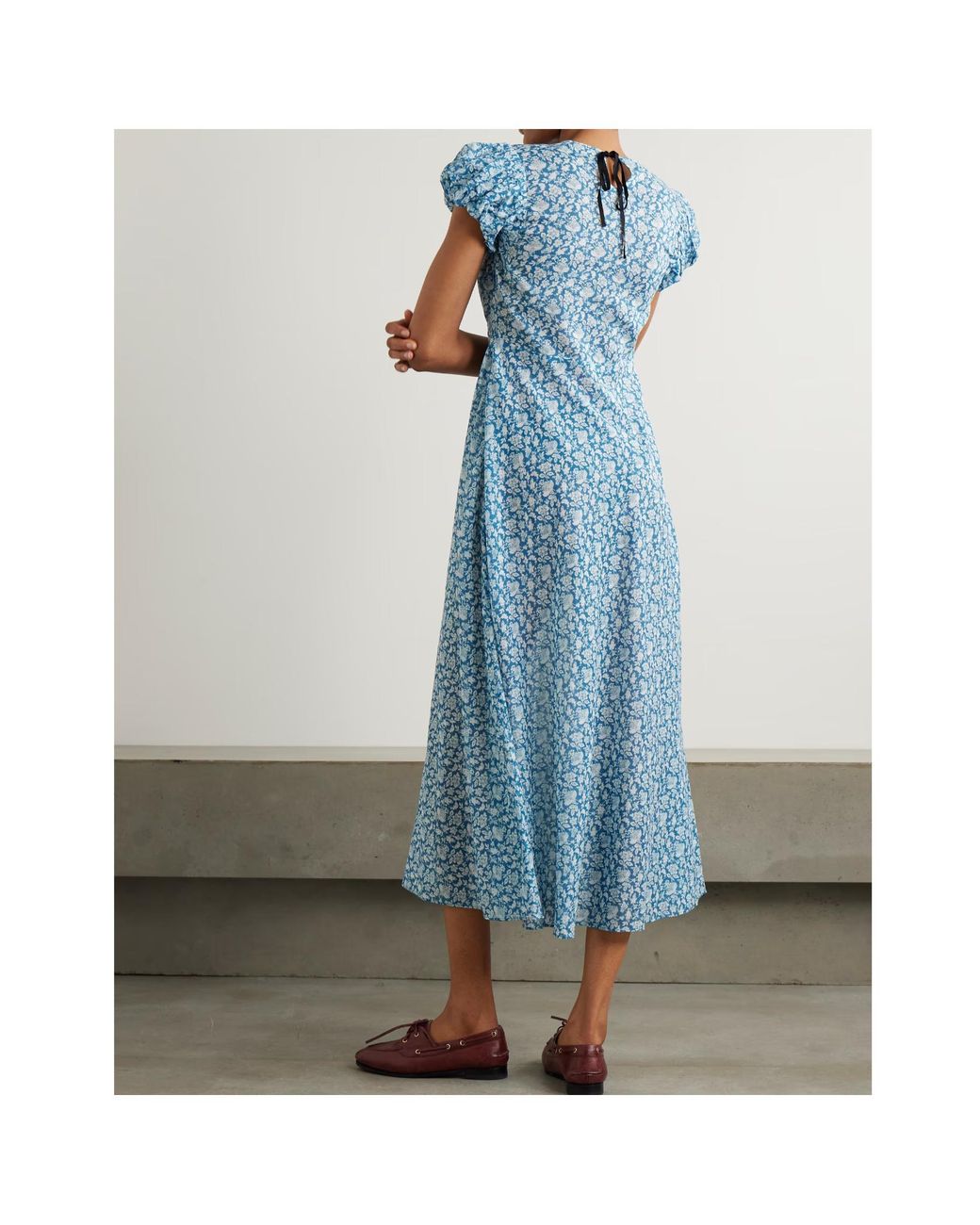 Doen Blue Romina Tie-Detailed Floral-Print Organic Cotton-Voile Midi Dress