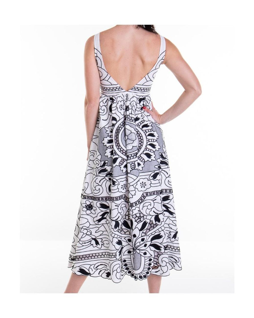 RED Valentino White Floral-Printed V-Back Midi Dress