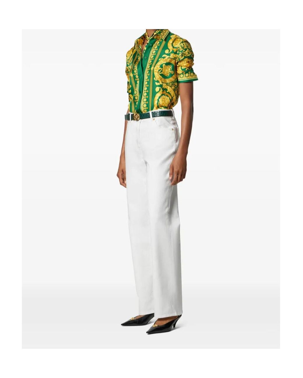 Versace Green Baroque Pattern Long Sleeved Shirt
