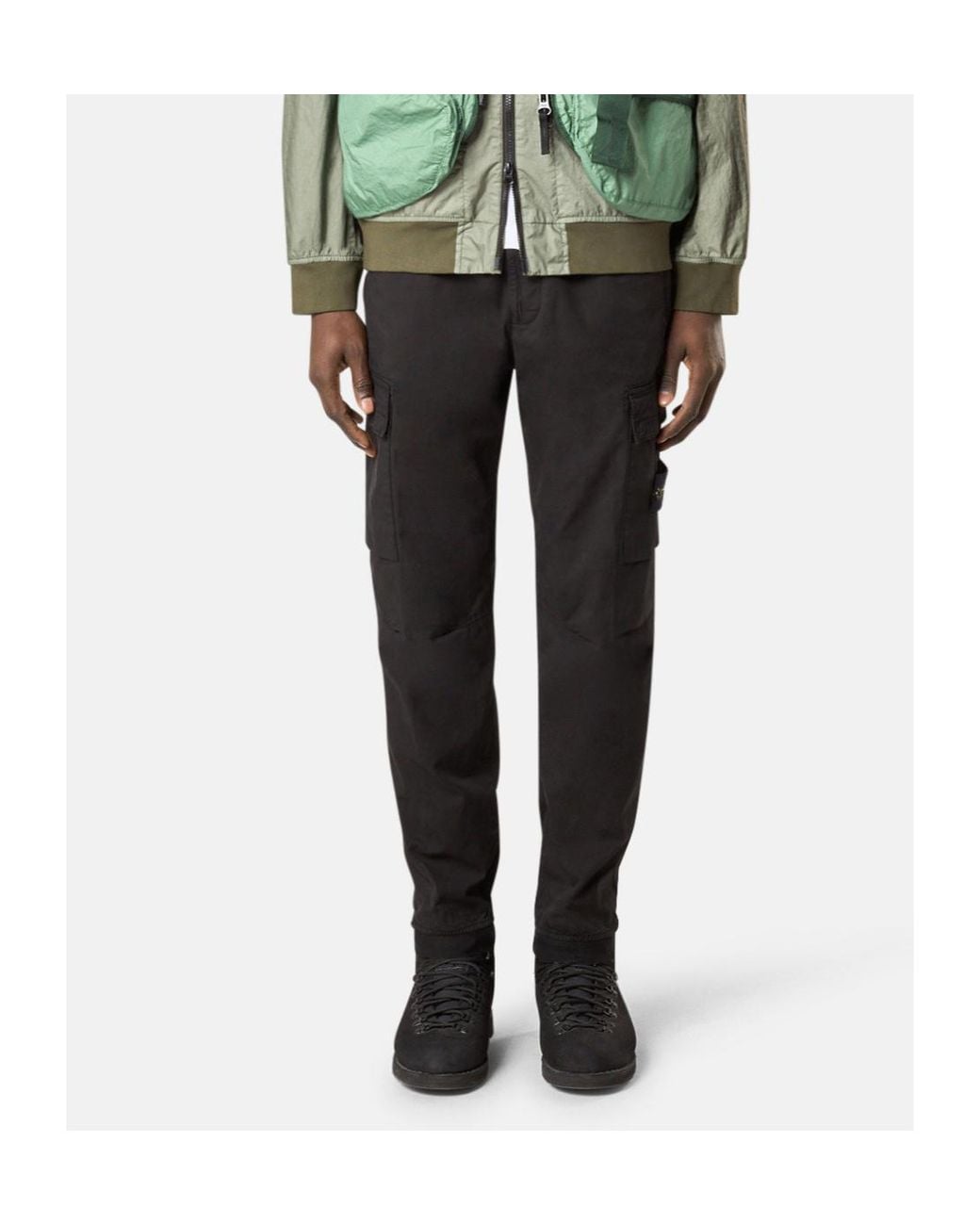 Stone Island Black Regular Tapered Fit Cargo Trousers for men