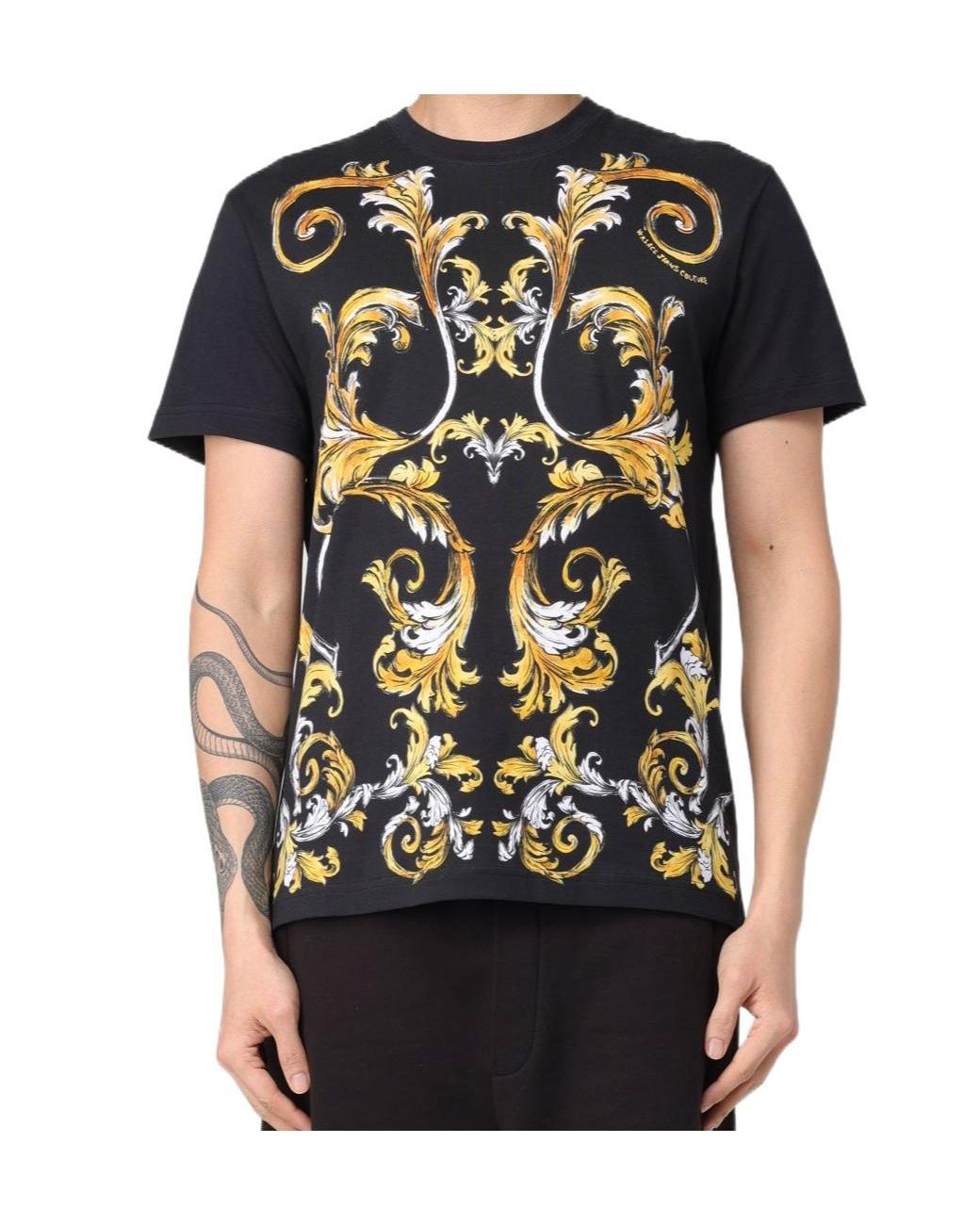 Versace Jeans Black Couture Outline Barocco Printed Crewneck T-Shirt for men