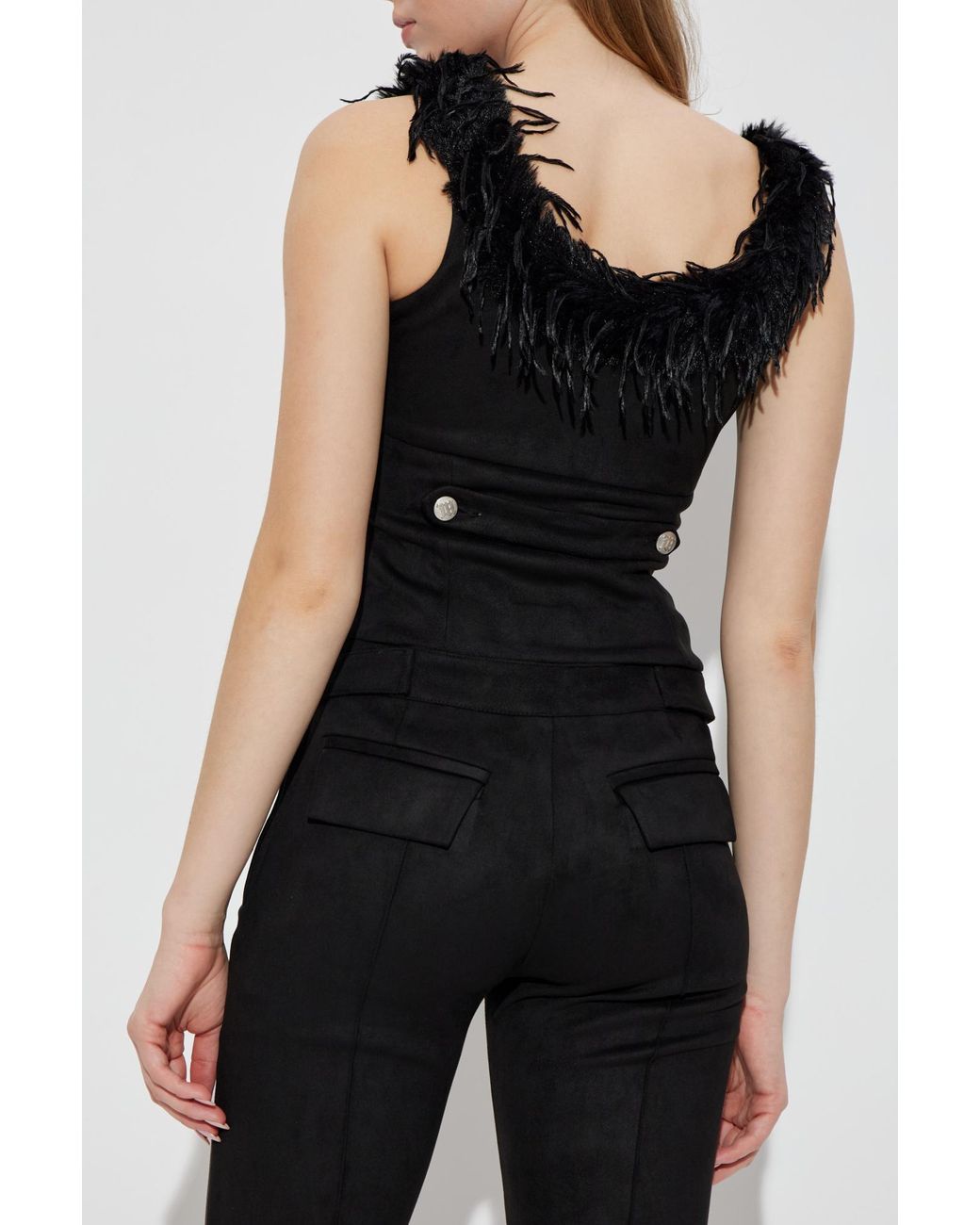 M I S B H V Black Feather-Trim Top