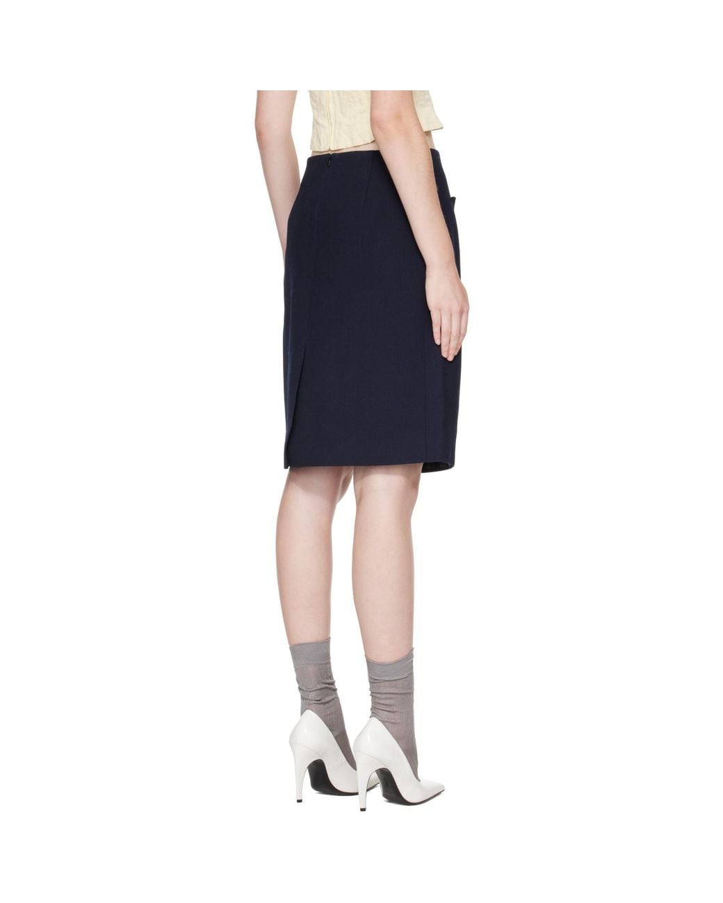 ShuShu/Tong Blue Bow Detail Straight Midi Skirt