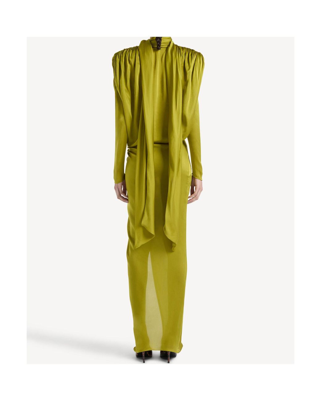 Balmain Green Draped Asymmetric Maxi Dress