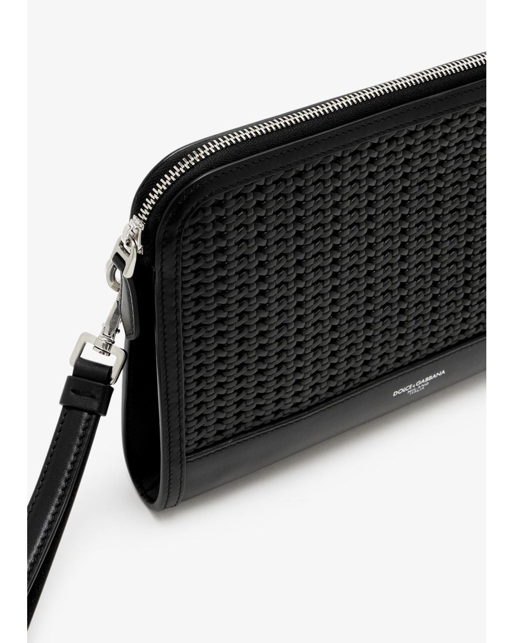Dolce & Gabbana Black Woven Panel Wristlet Bag for men