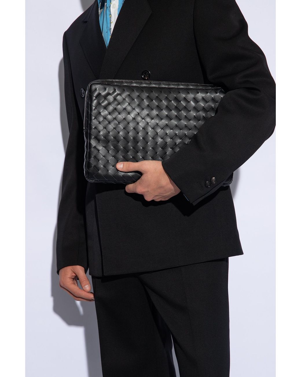 Bottega Veneta Black Intrecciato Zipped Clutch Bag for men