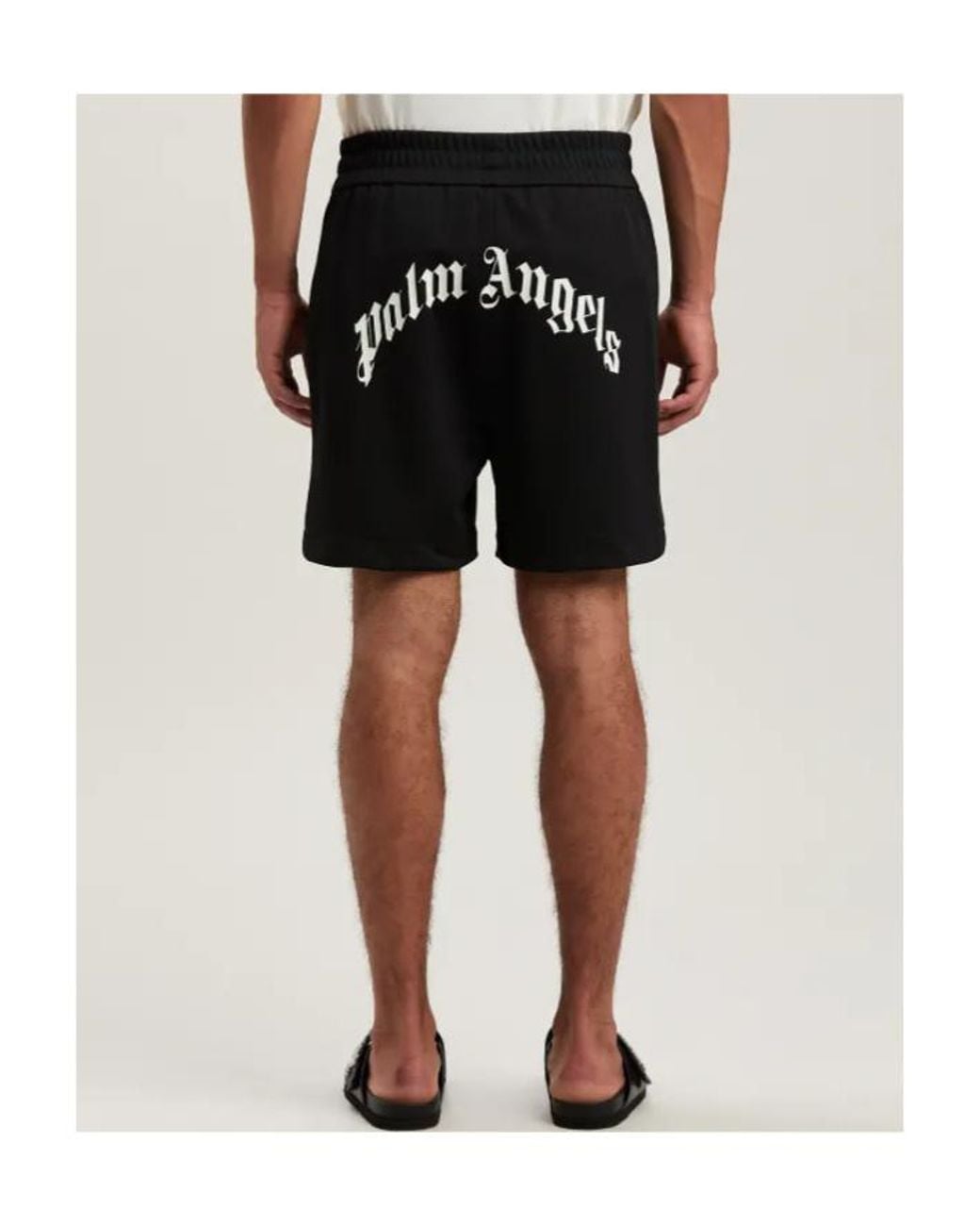 Palm Angels Black Curved Logo Track Shorts for men