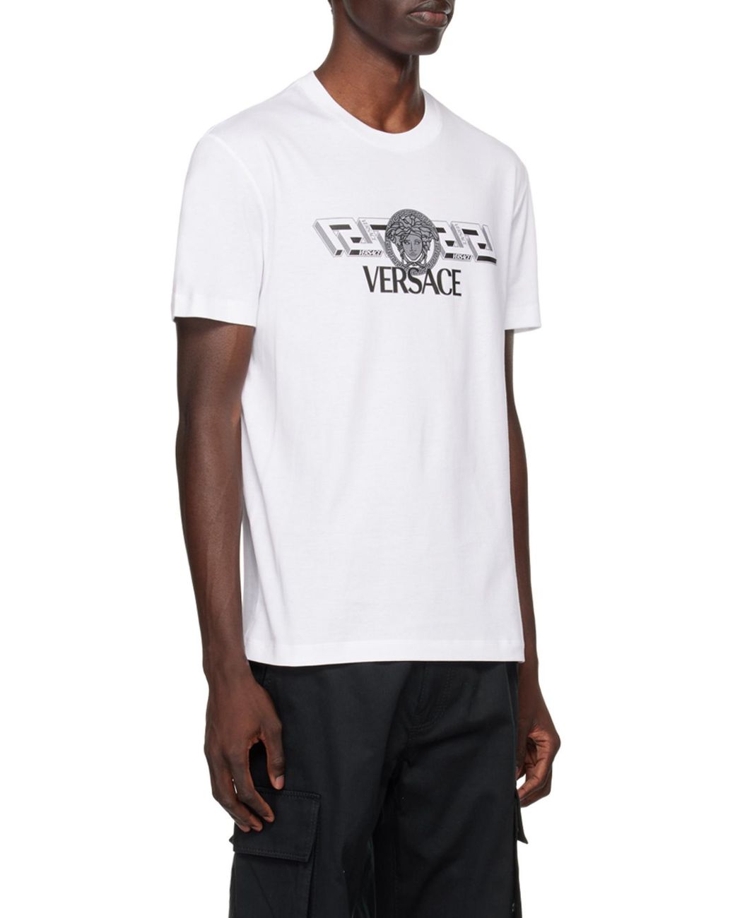 Versace White Logo-Print T-Shirt for men