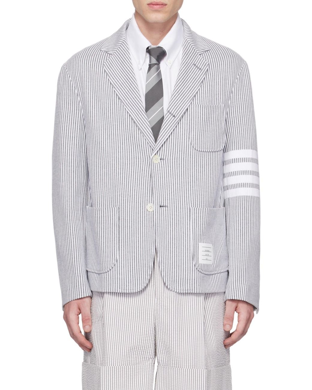 Thom Browne Gray 4-Bar Striped Single-Breasted Blazer for men