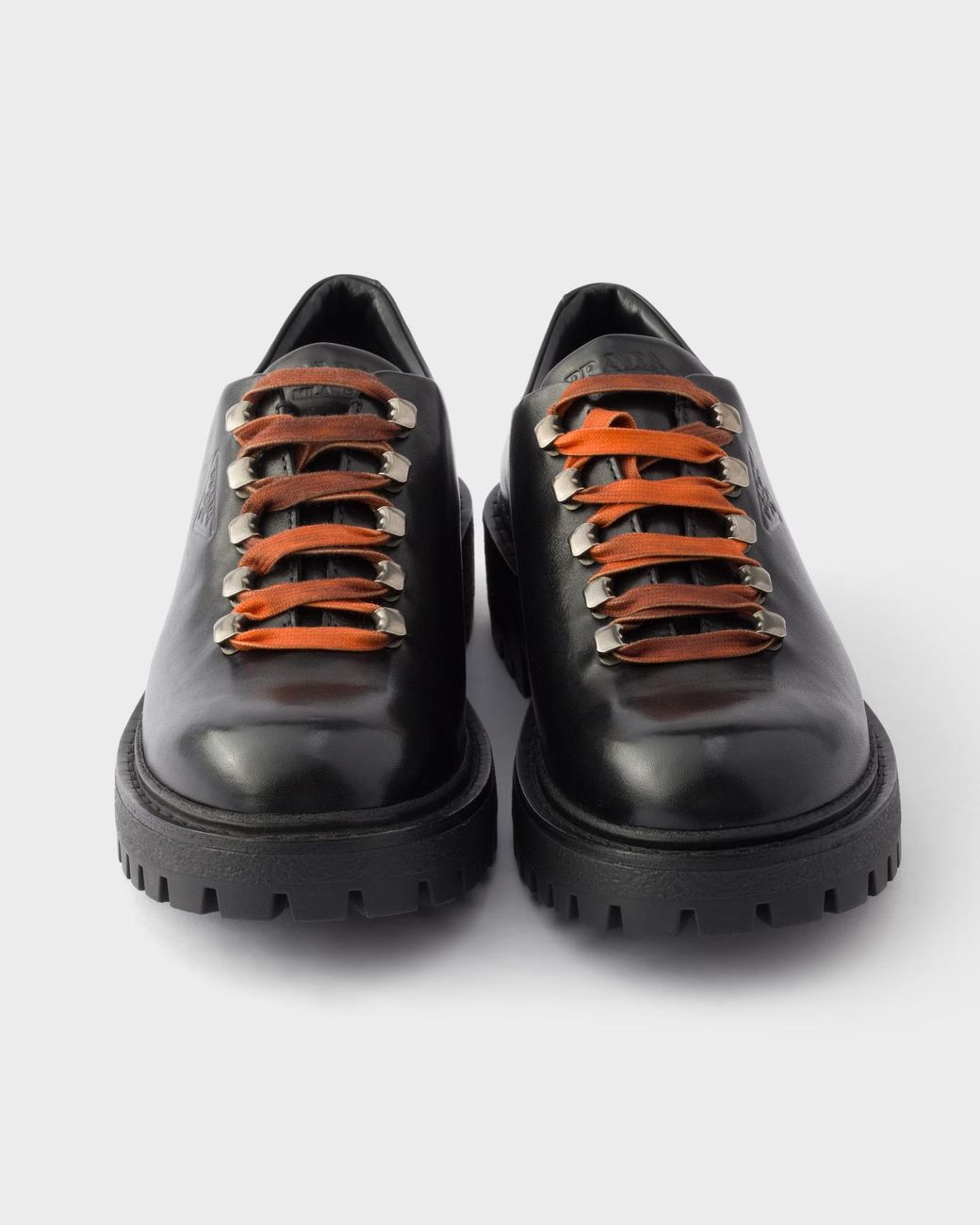 Prada Black Aged Leather Lace-Up Shoes for men