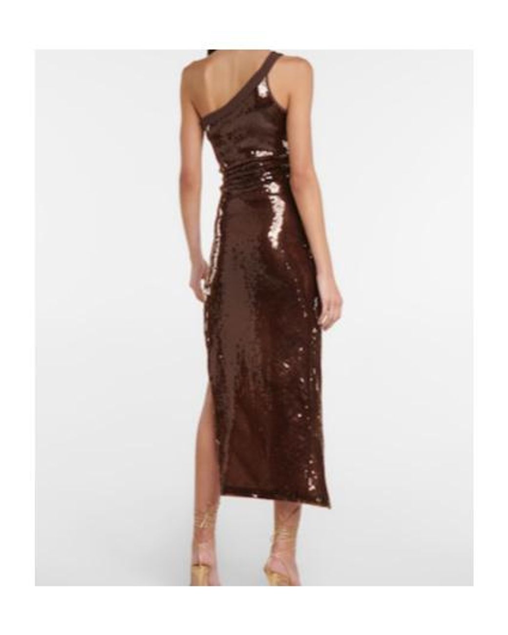 David Koma Brown One-Shoulder Sequined Midi Dress