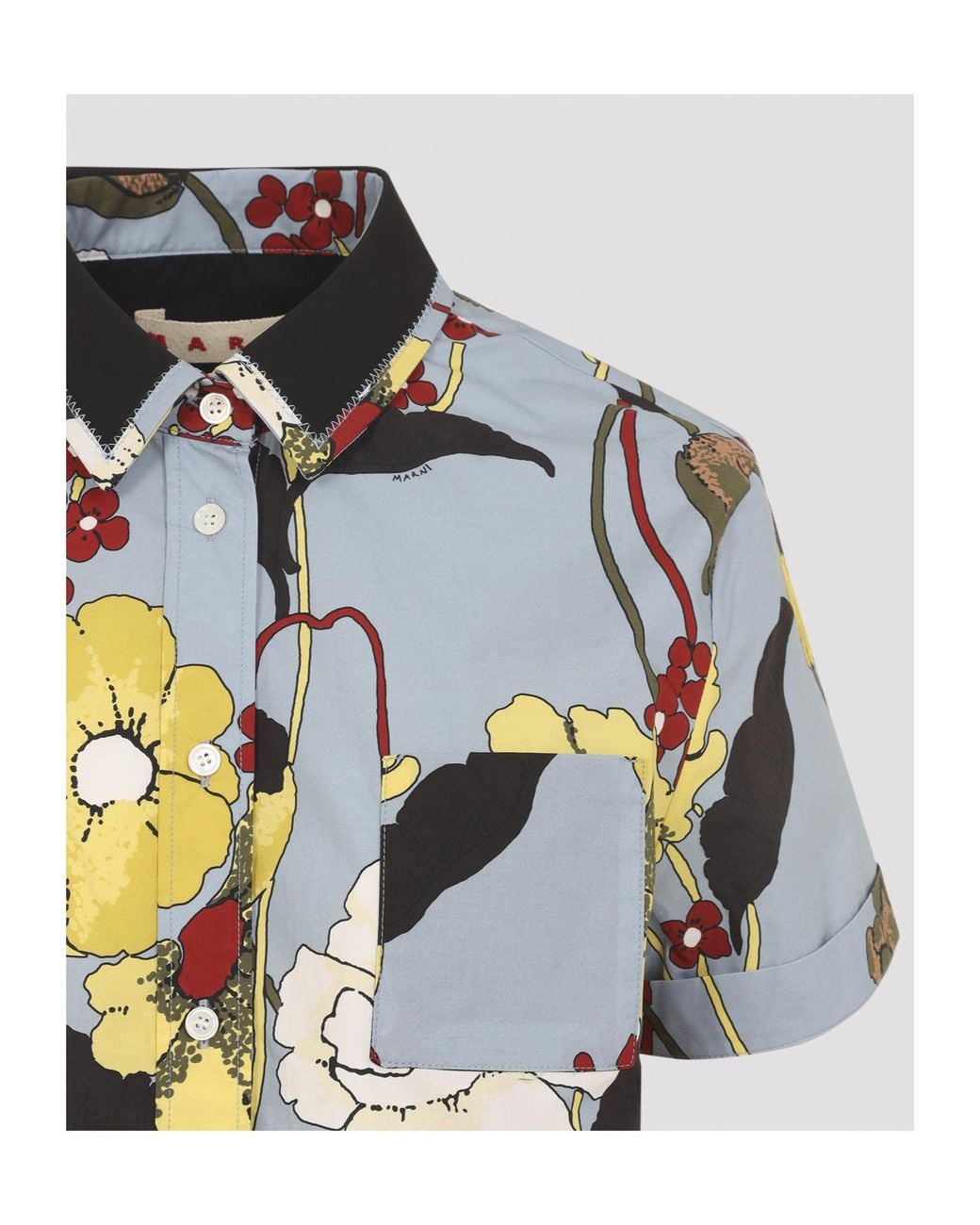 Marni Blue Floral Print Short-Sleeve Shirt