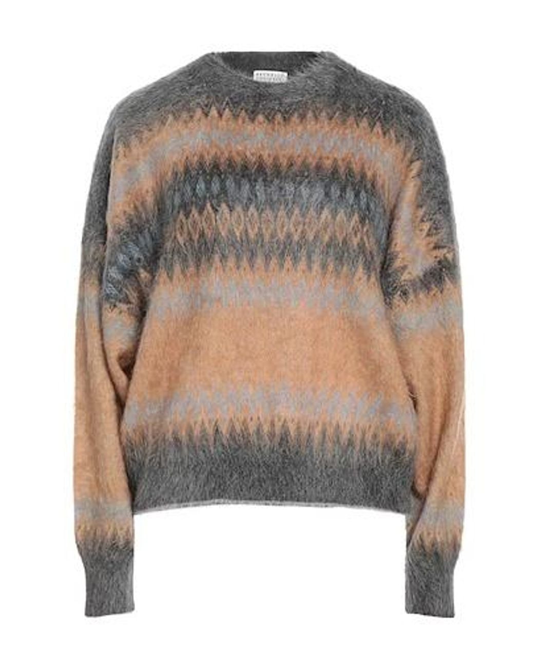 Brunello Cucinelli Gray Colorful Beaded Suede Knit Sweater