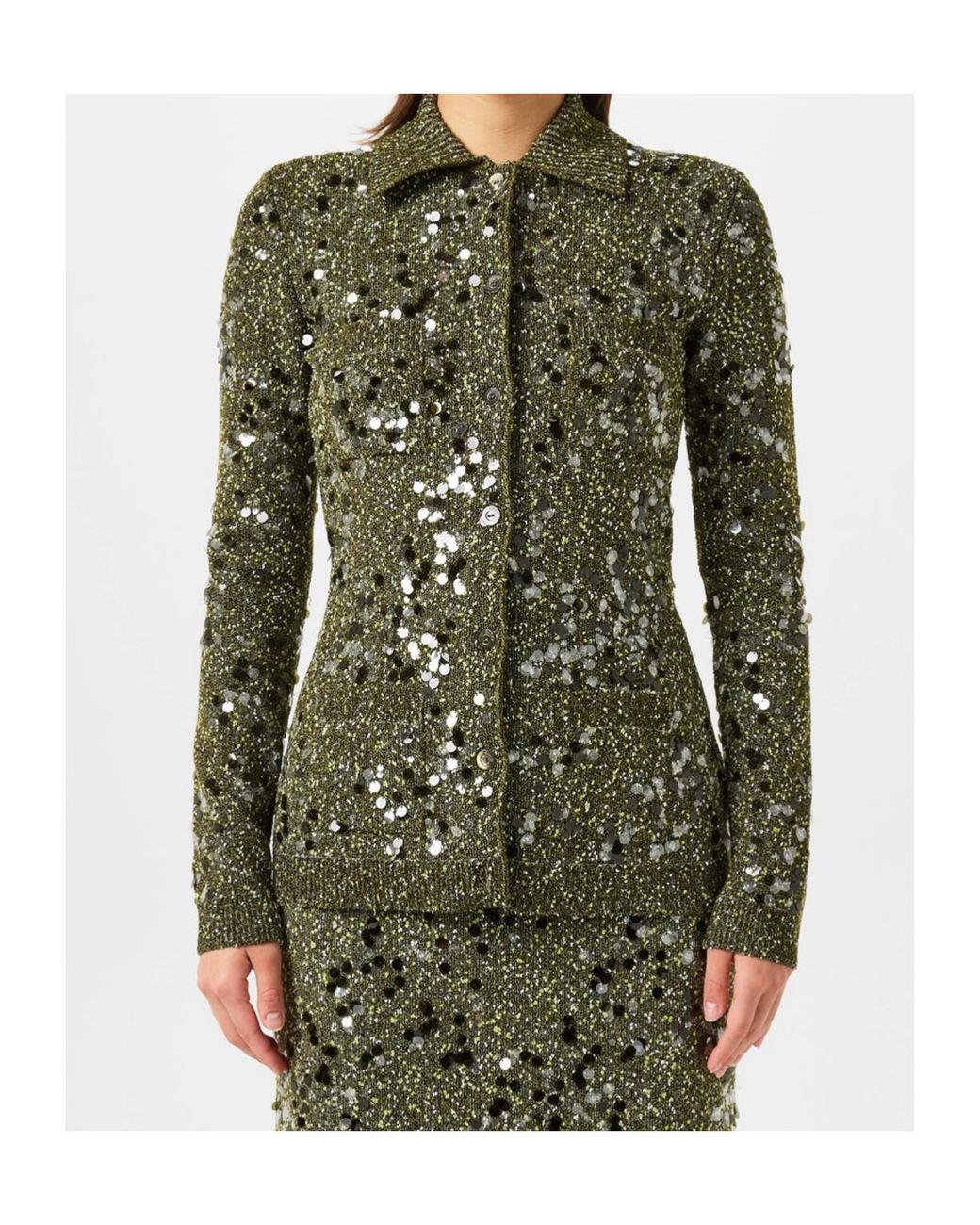 Gucci Green Sequin Knit Cardigan