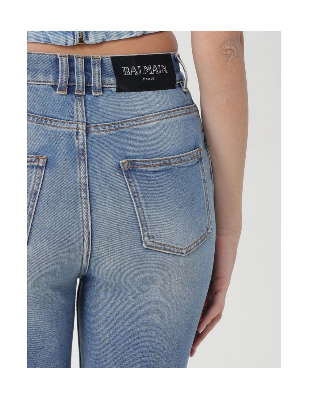 Balmain Blue Logo-Patch Tapered Jeans