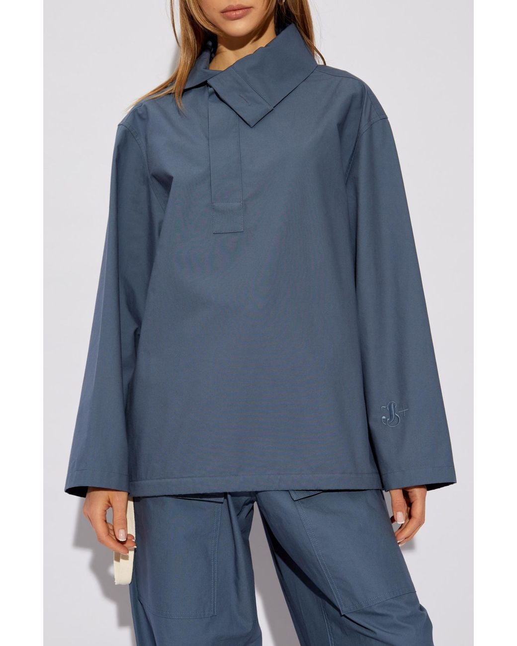 Jil Sander Blue Logo Embroidered Shirt