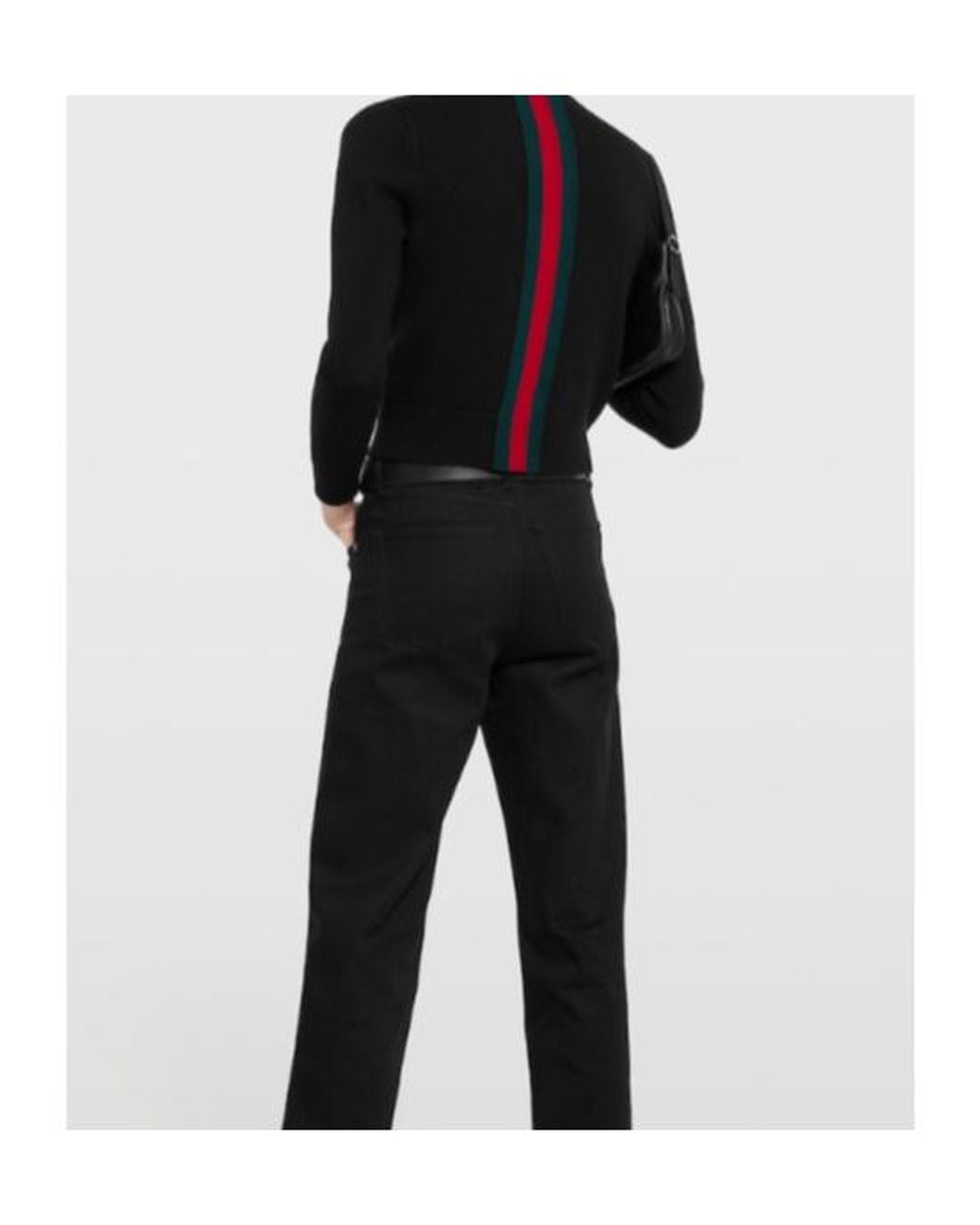 Gucci Black Fine Knit Wool Sweater With Web for men