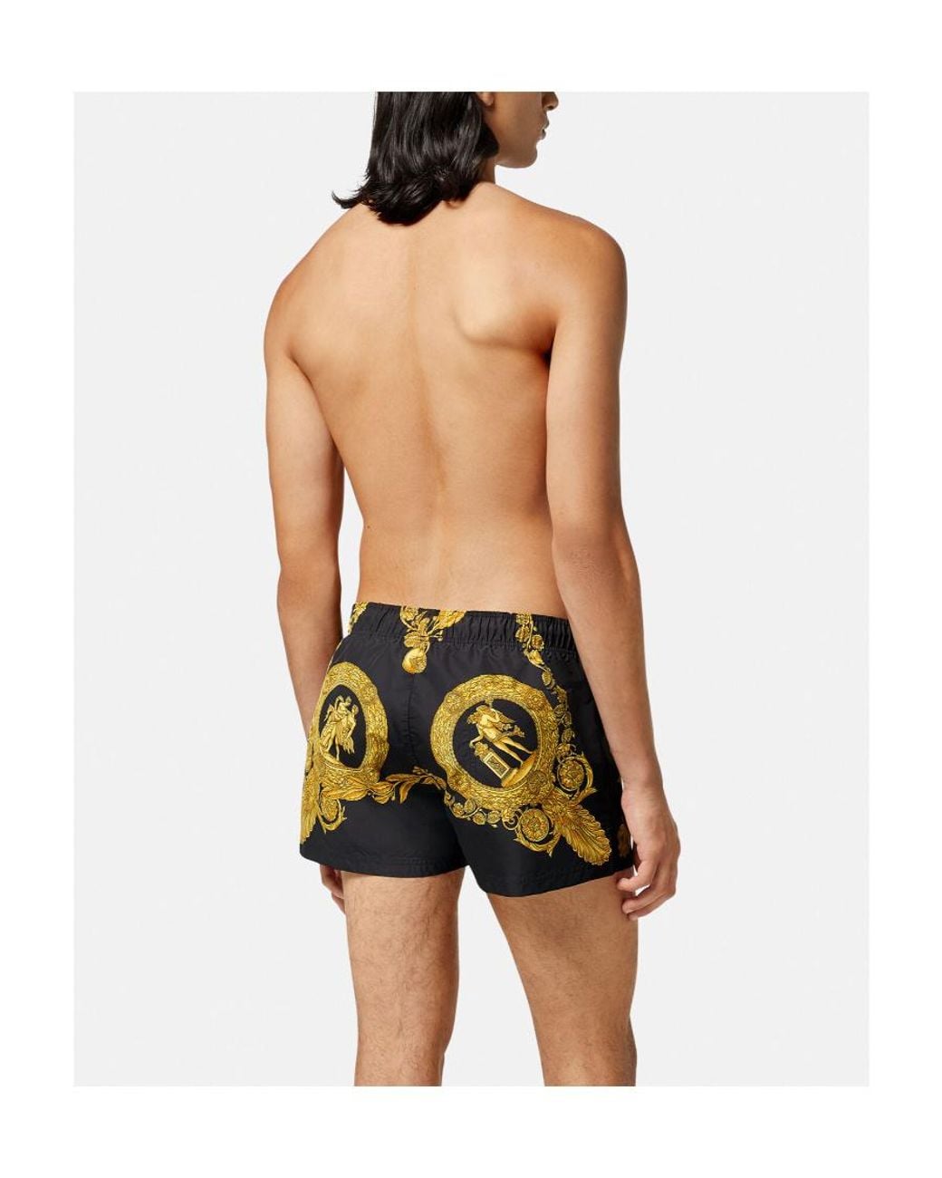 Versace Yellow Baroque-Print Swim Shorts for men