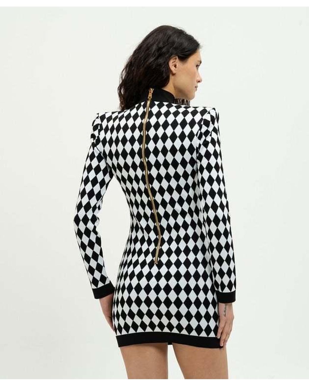 Balmain White Diamond-Pattern Mini Dress