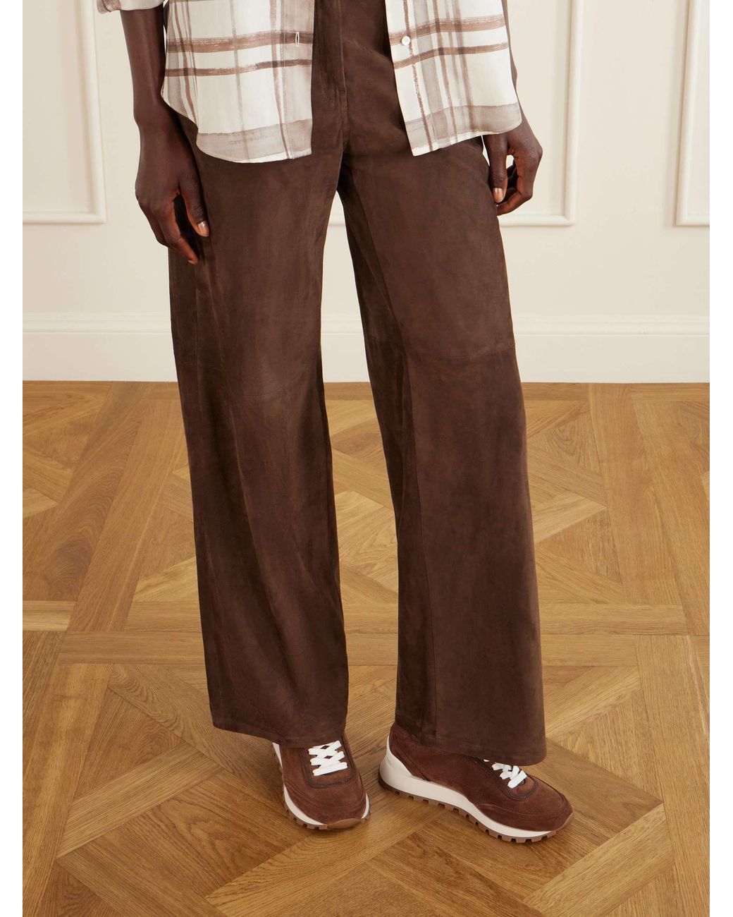 Brunello Cucinelli Brown Suede Bead-Embellished Sneakers